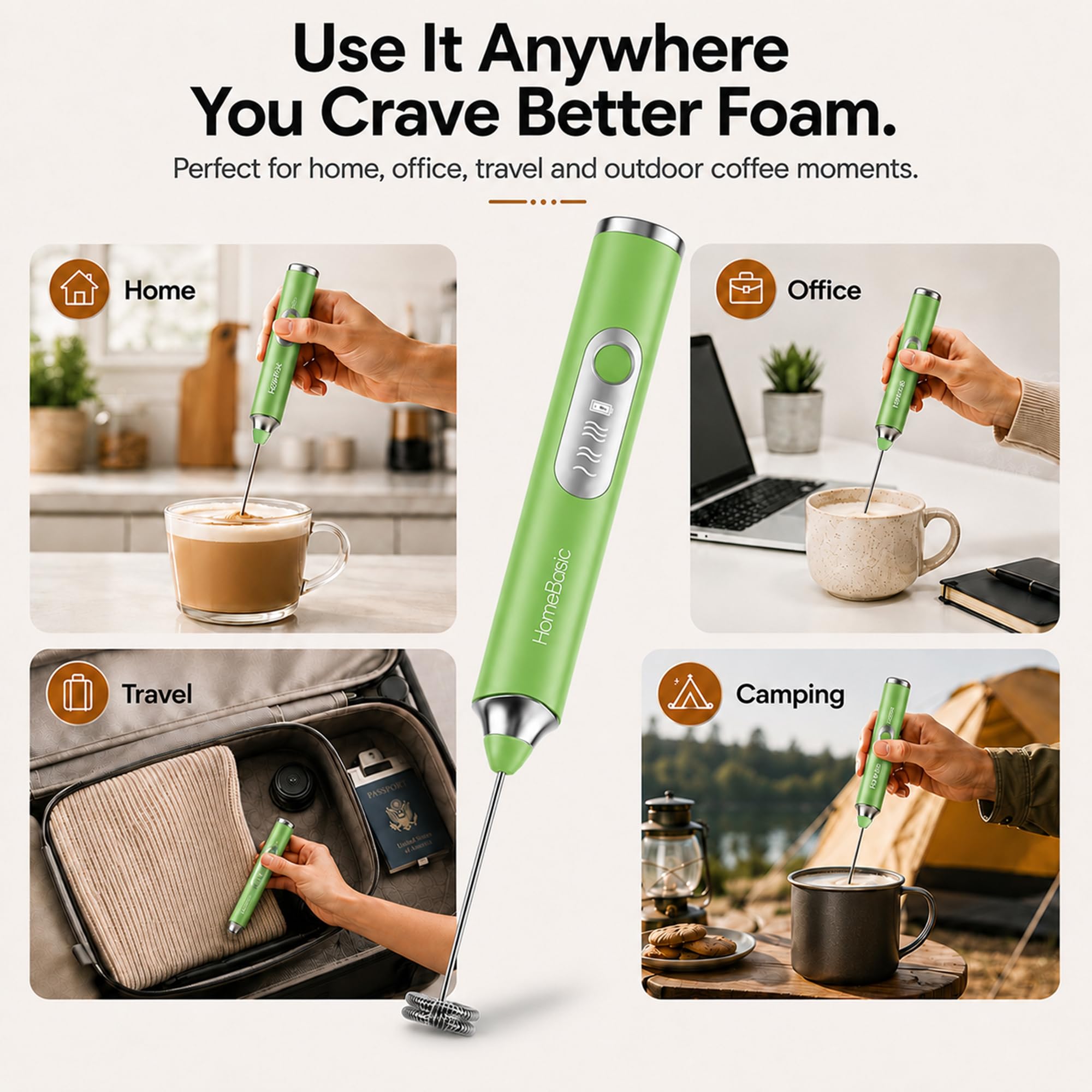 HOMEBASIC Milk Frother - 3 Speeds, Dual Whisks -3