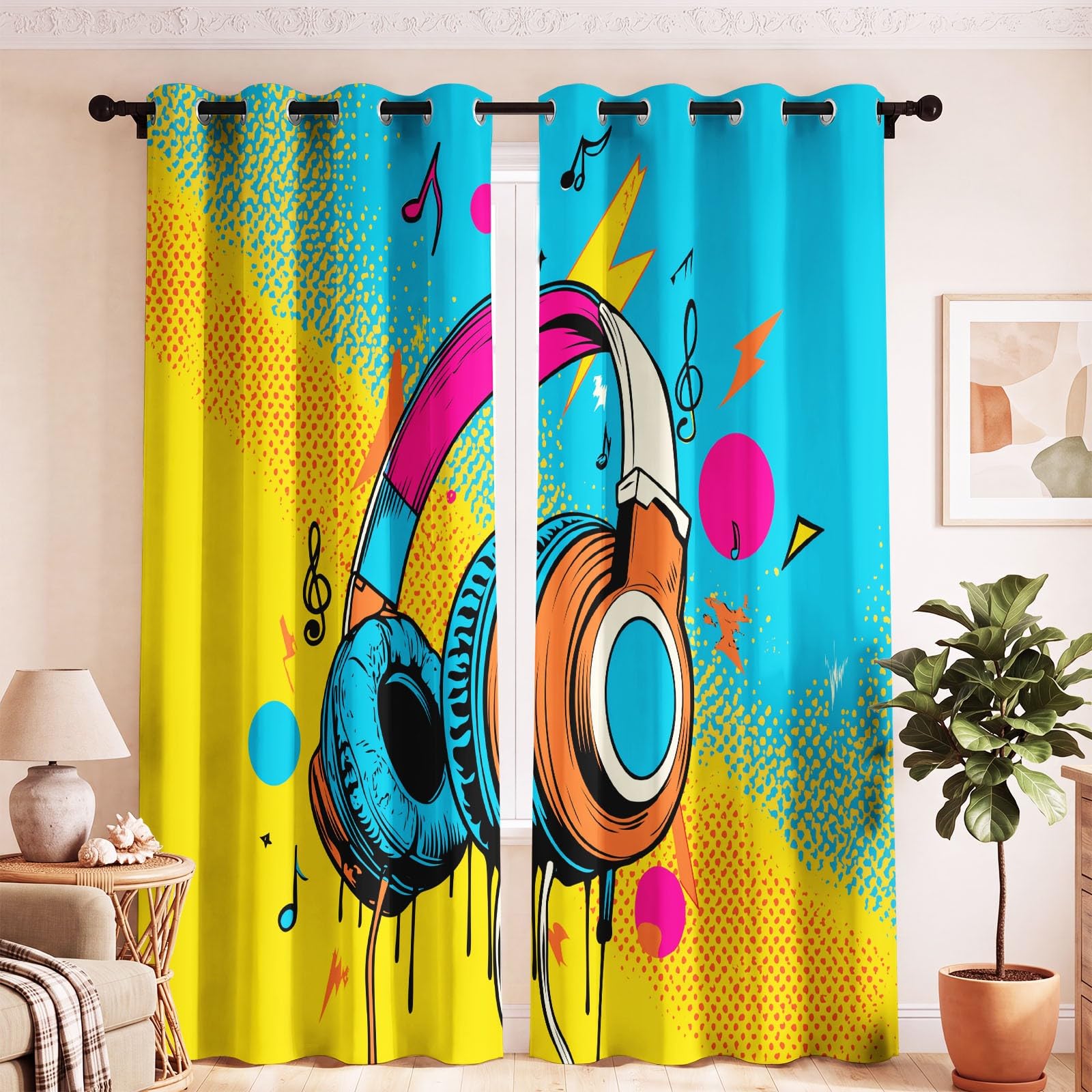 Générique 2 pezzi Tenda oscurante per cuffie audio alla moda sfumata per ragazza ragazzo 140 x 260 cm - Pop musica termica fonica con occhiello per decorazione della finestra camera da letto e