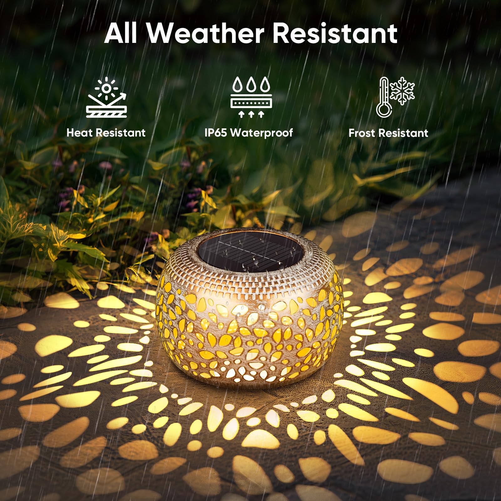 Lot de 2 lanternes solaires d'extérieur étanches en métal blanc doré – 2 couleurs d'éclairage pour extérieur, patio, jardin, cour, porche, décoration de table – Cadeaux uniques pour femme
