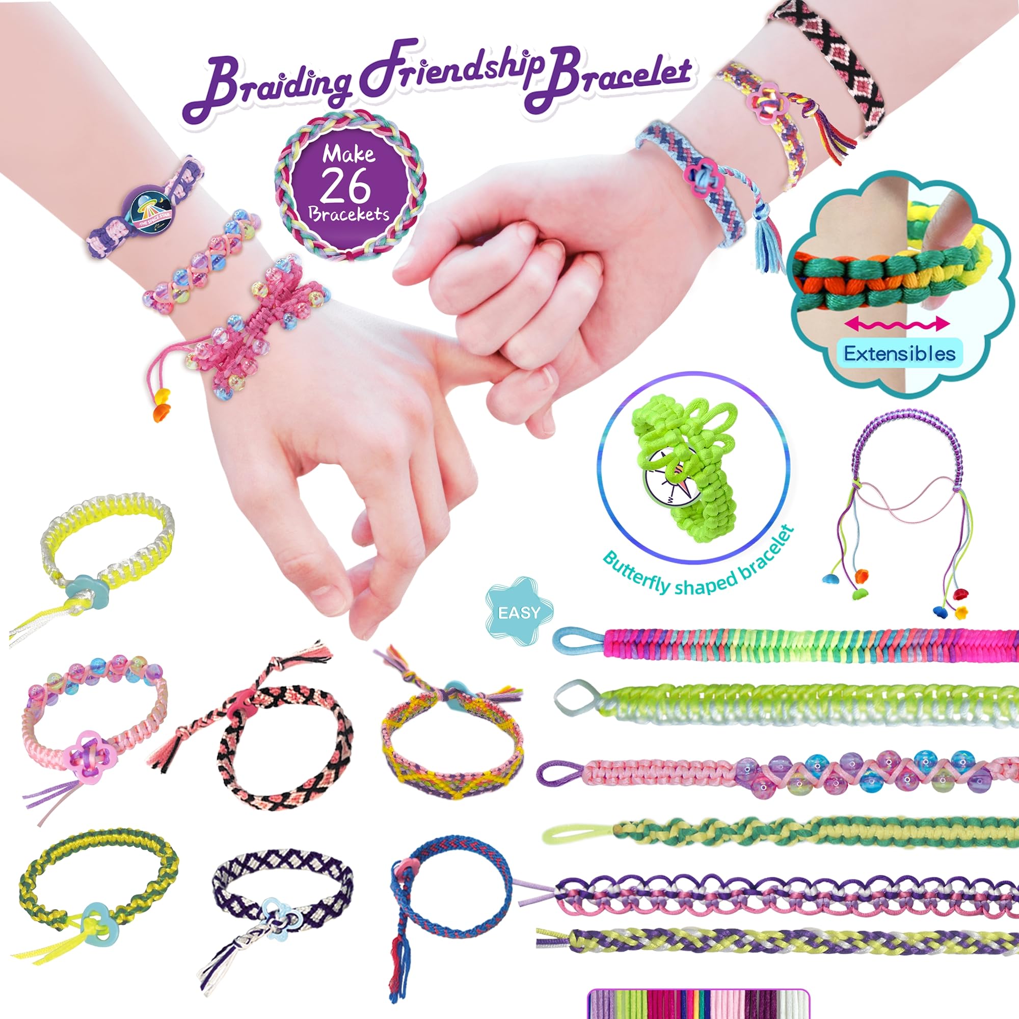 Kimsky Pulseras de la amistad para hacer tú mismo, pulseras para niños, pulseras de la amistad, juego de manualidades, pulseras de anudación, adecuadas para niñas de 6 a 12 años, manualidades para