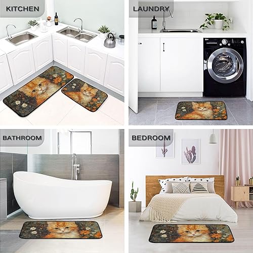 Miniatura 5 de Kitchen Mats for Floor 2 Piece Set Painting Cub Cat Print, Anti Skid Cushioned Water Absorbent Kitchen Rugs Door Mat Floor Mats for Kitchen Sink