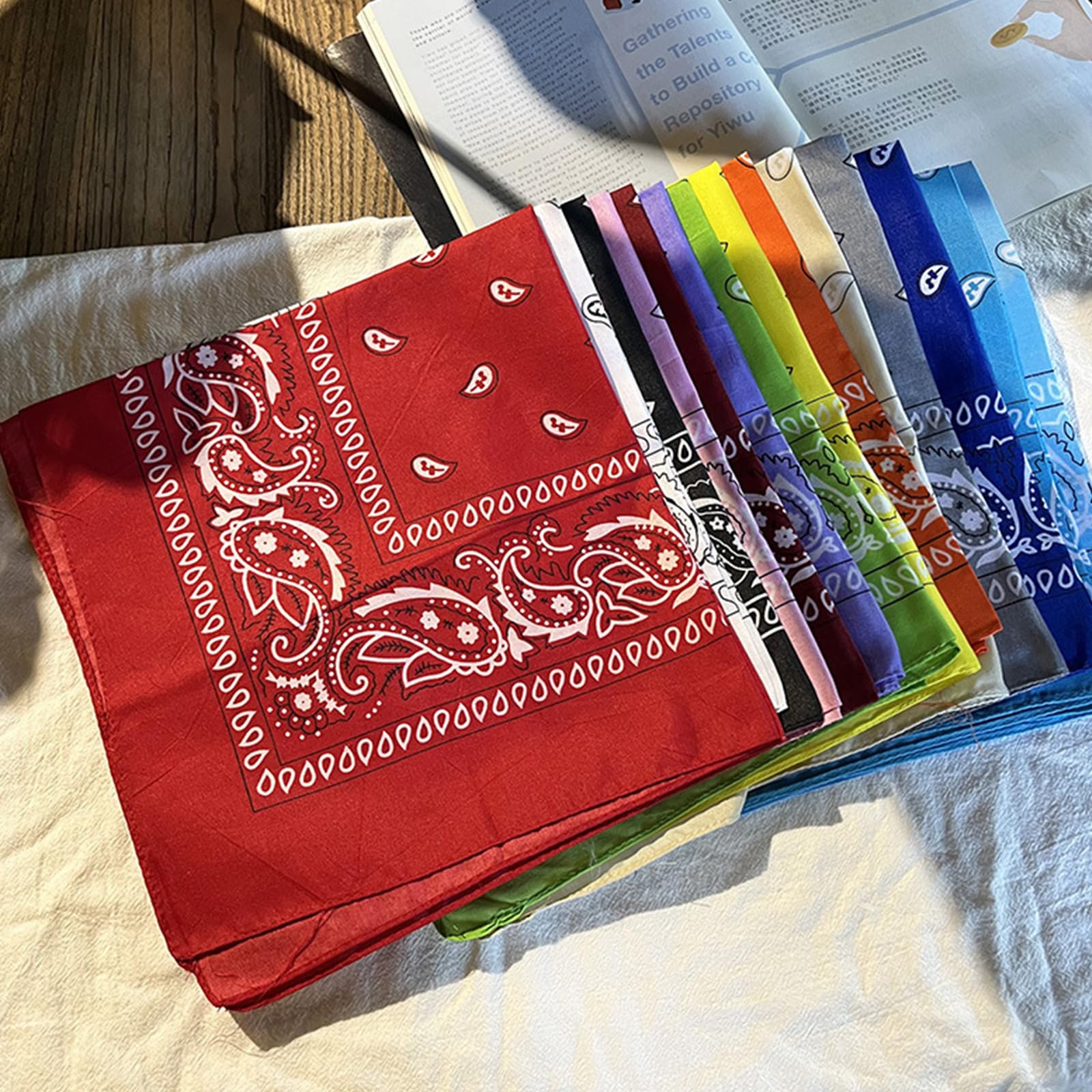 12 sztuk bandany damskie, 55x55cm chustka na głowę męska, kwadratowa bandana męska z poliestru, 12 kolorów paisley bandana chustka na szyję, dla dorosłych i dzieci