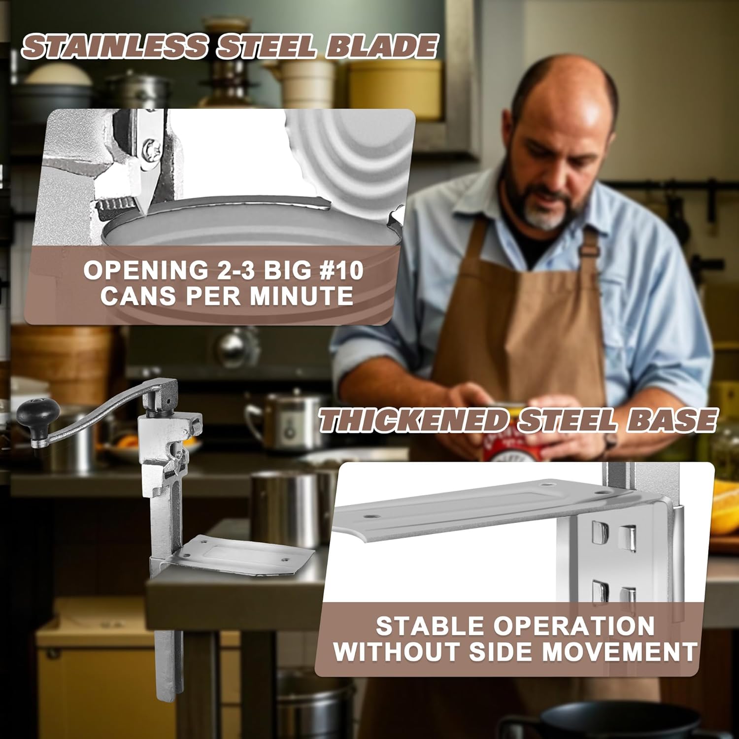 Commercial Can Opener, Heavy Duty Manual Can Opener with Replaceable Parts, 19" Iron & Stainless Steel Construction, Long-Lasting, Ideal for Restaurant, Hotel, Bar, & Home Use, Industrial Can Opener