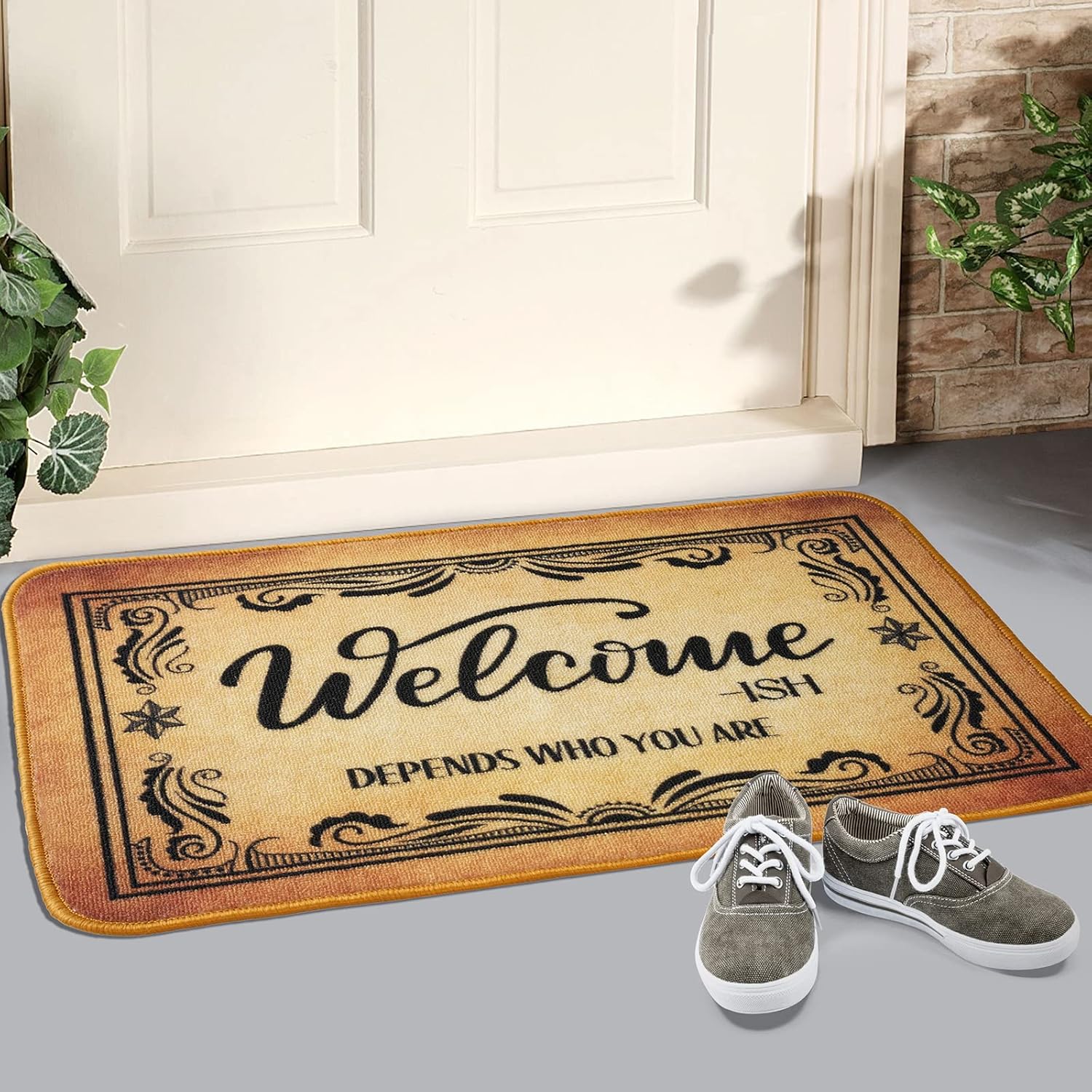 Funny Doormat Welcome-ish Welcome Mat Non- Slip Front Doormat Funny Welcome Outdoor Indoor Mat Outside Entry Mats for Home Decor 17X28.7 Inch