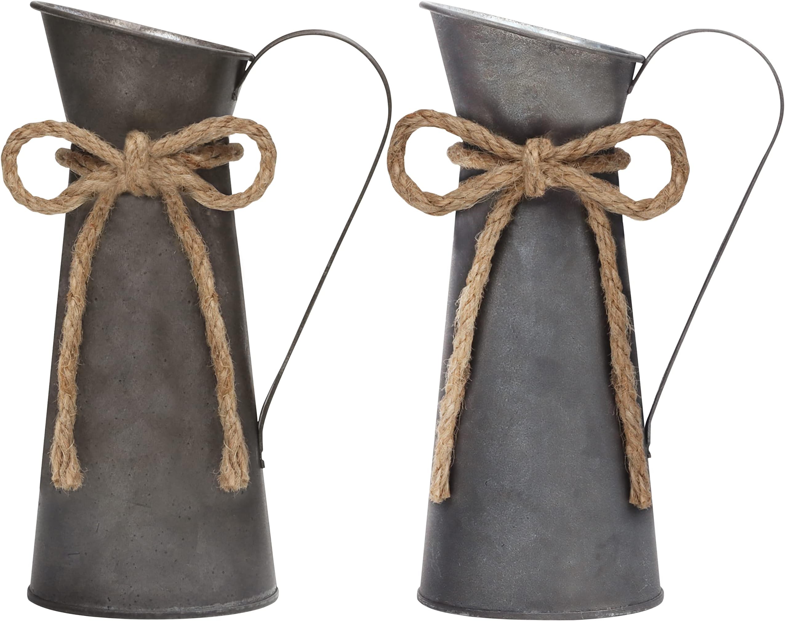 Belle Vous 2 Pack Rustic Metal Milk Jugs - W8.3 x H20cm / 3.27 x 7.87 inches - Galvanized Vintage Shabby Chic Farmhouse Flower Vase - Decorative Pitcher Jug for Home/Wedding Decor & Garden Flowers