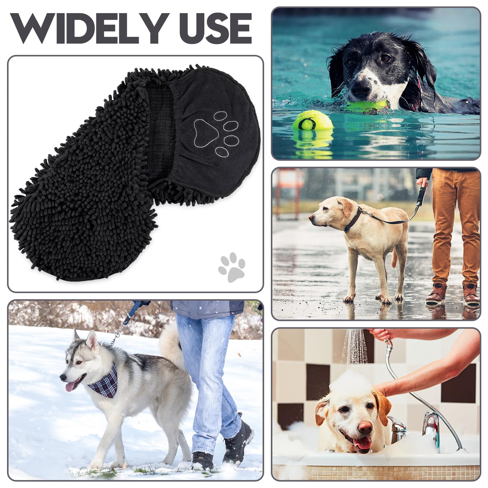 Newwiee 4 toallas de microfibra de secado rápido para perros, grandes, ultra absorbentes, de 32 x 14 pulgadas, con bolsillo para las manos, tela lavable para perros, para limpieza de mascotas,
