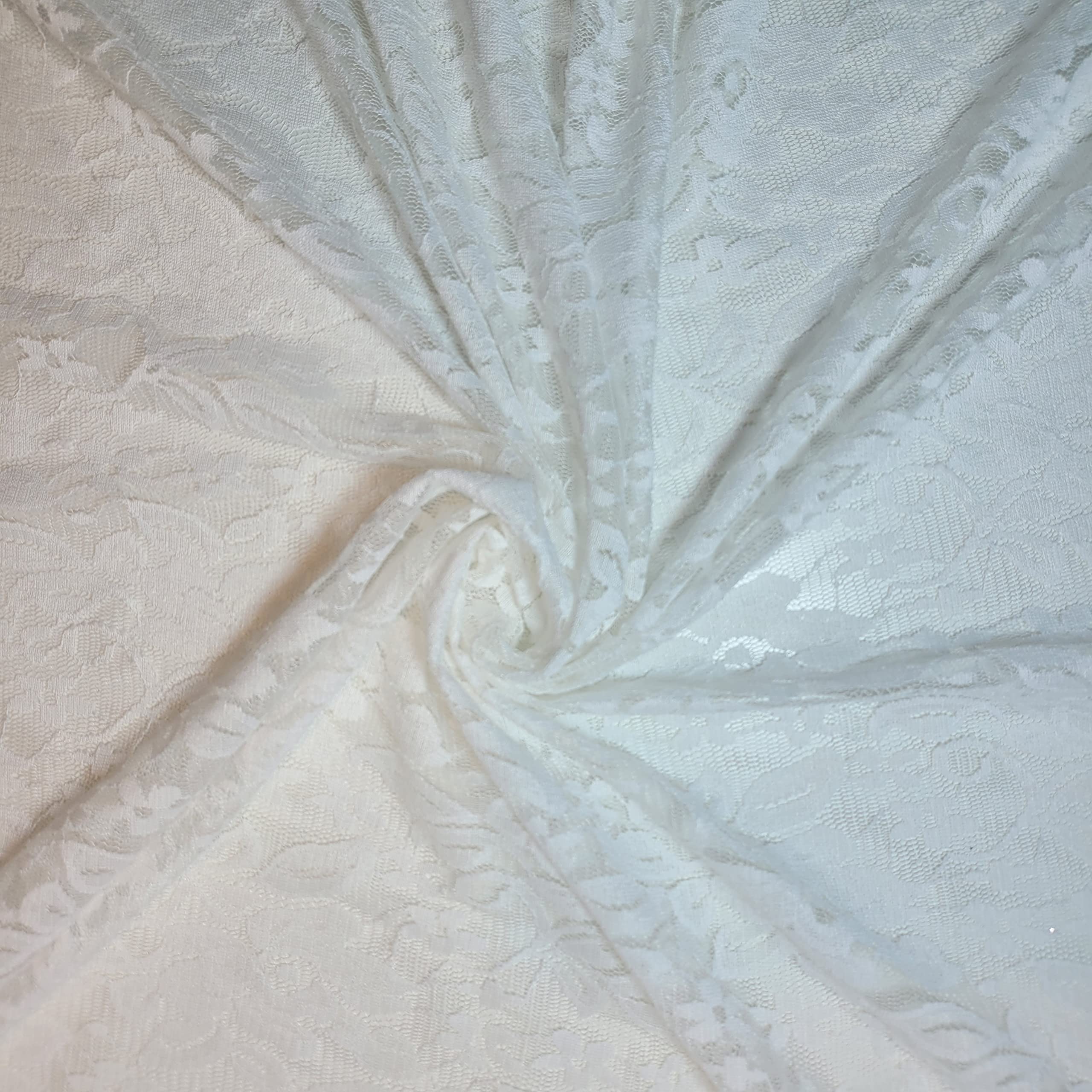 African Vintage Embroidery Bridal Nigerian French Embroidery Corded Budget Guipure Lace Mesh Net Fabric 54" Corded Budget Guipure Lace Mesh Net Fabric 54" (1 Meter, White Ivory Floral) — image 1