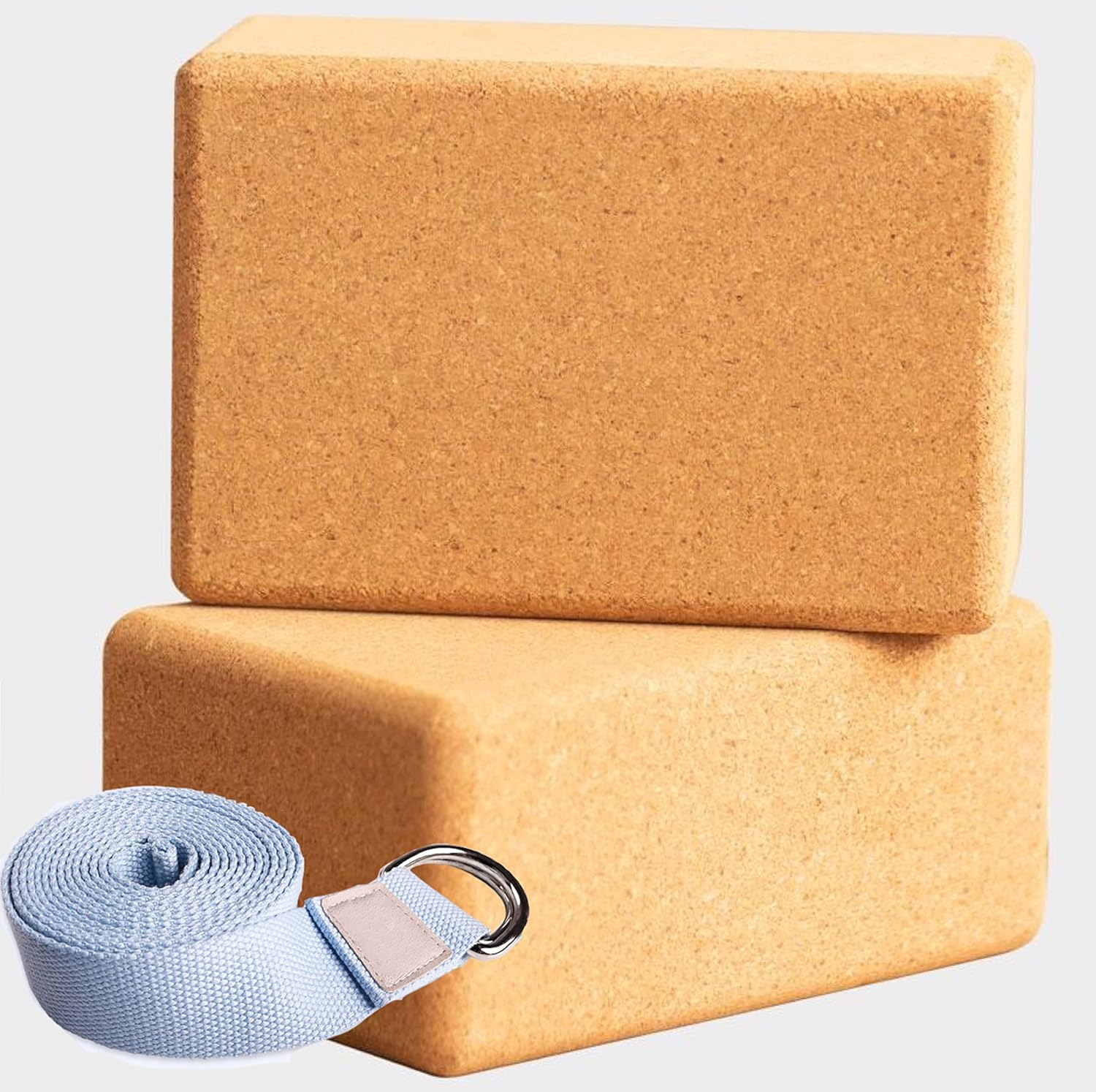 Volcano Cork Yoga Block&Yoga Strap-Natural Cork from Europe, 9"x6"x4" Yoga Blocks Non-Slip&Anti-Tilt for Women| Men, Lightweight, Odor-Resistant | Moisture-Proof, Perfect Yoga Equipment : Sports & Outdoors