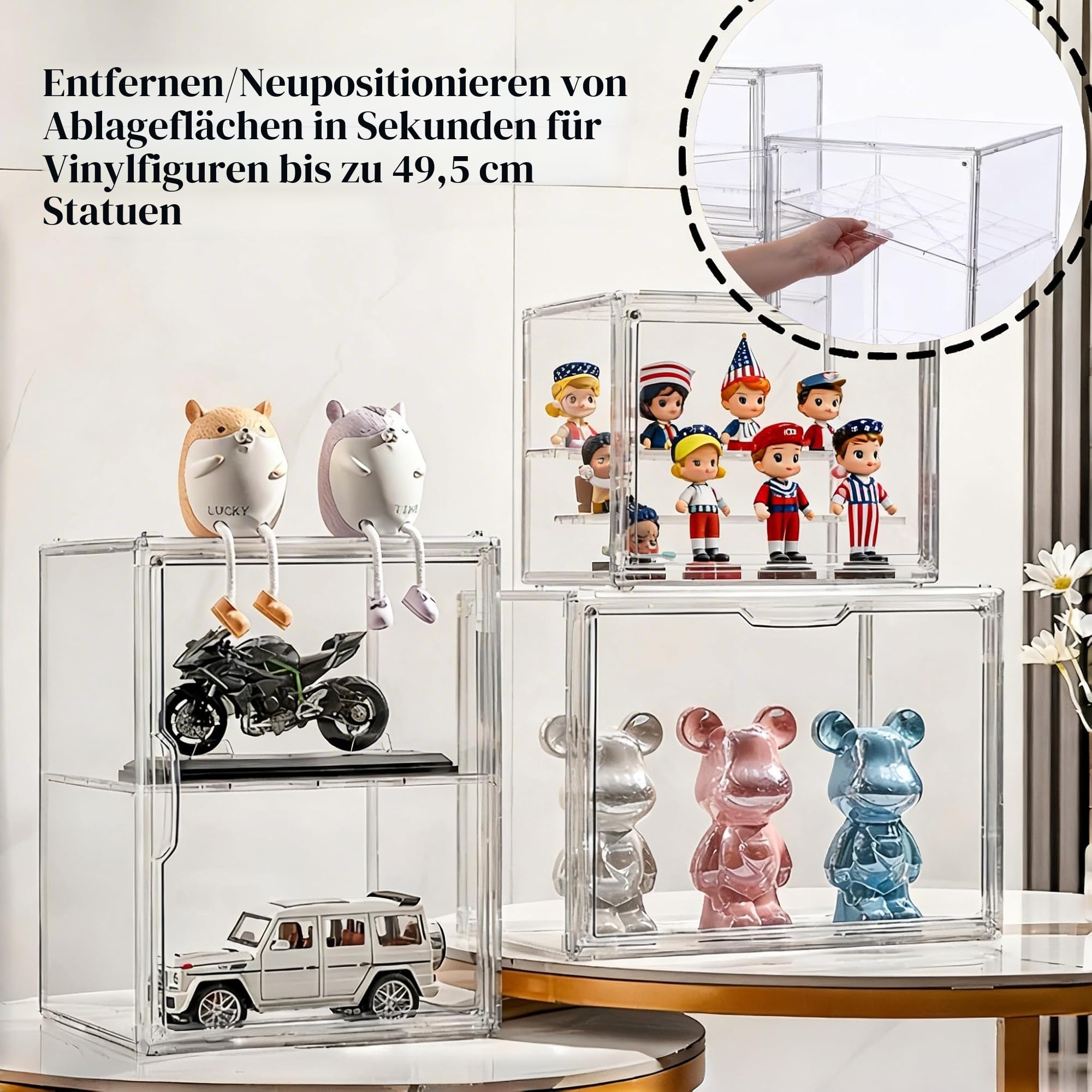 Jumbo wandelbare Acryl-Vitrine – 3-stöckig oder offener Platz für 15,2 - 45,7 cm große Sammlerstücke, magnetische Tür, abnehmbare Regale für Statuen und Plüschpuppen (extra groß, 36,8 x 29,2 x 49,8 cm