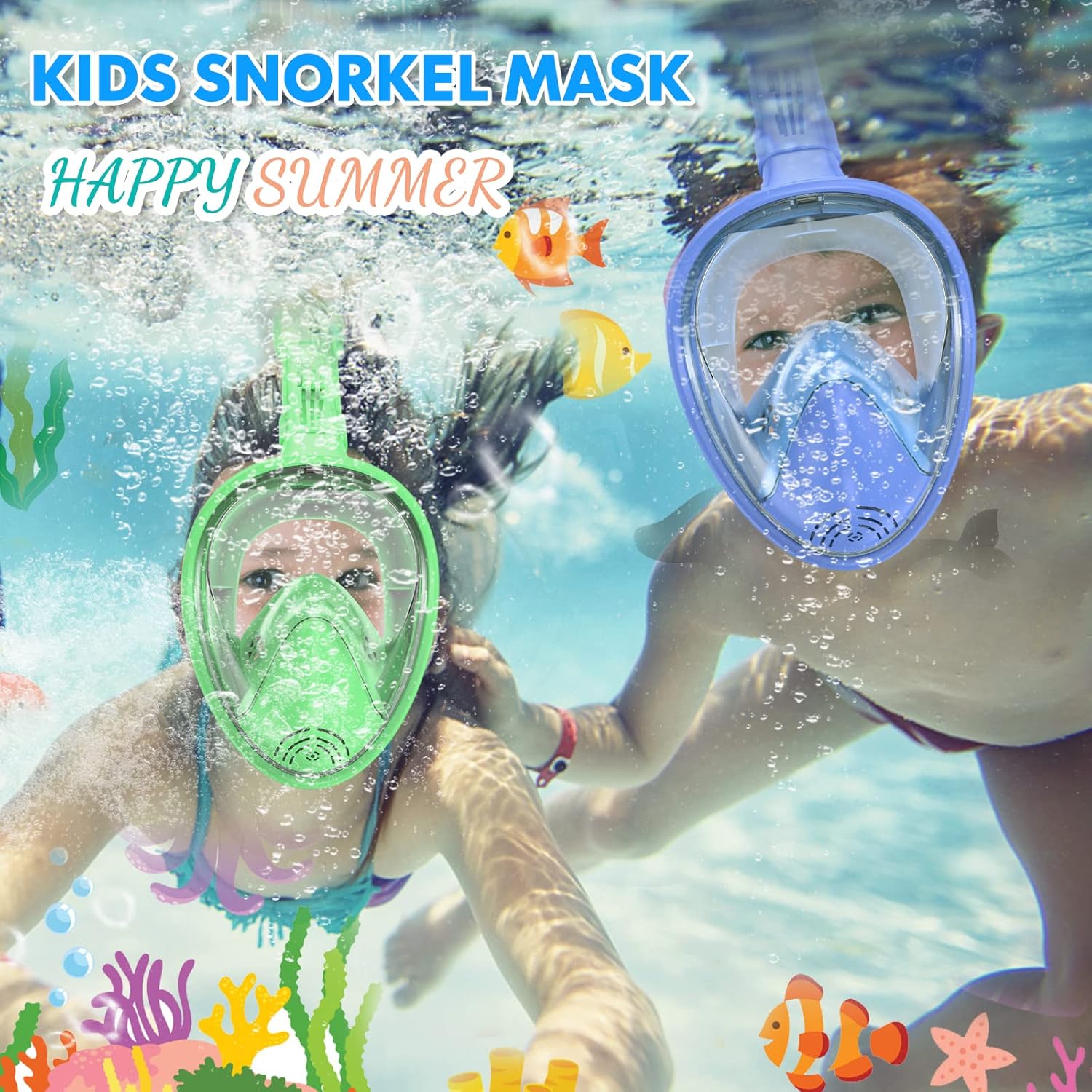 Kids Snorkel Mask Full Face, Snorkeling Gear for Kids 2-14 with Camera Mount, 180 Degree Panoramic View Snorkeling Set Anti-Fog Anti-Leak - Image 3