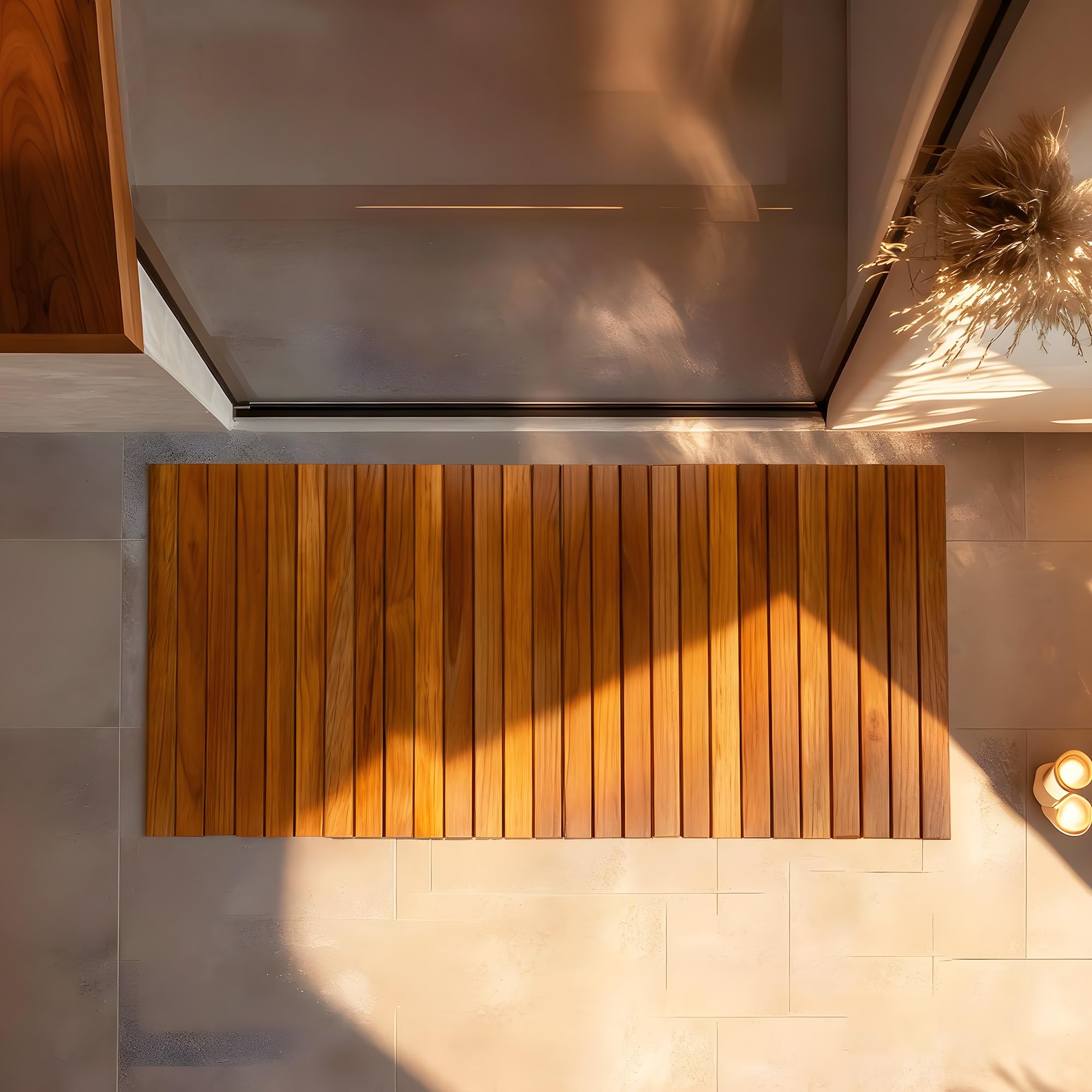 Utoplike Tappetino da cucina in teak ，con retro in gomma antiscivolo | Tappetini in legno arrotolabili per stare in piedi sul lavello, sul piano cottura o sul bancone, per l'ingresso