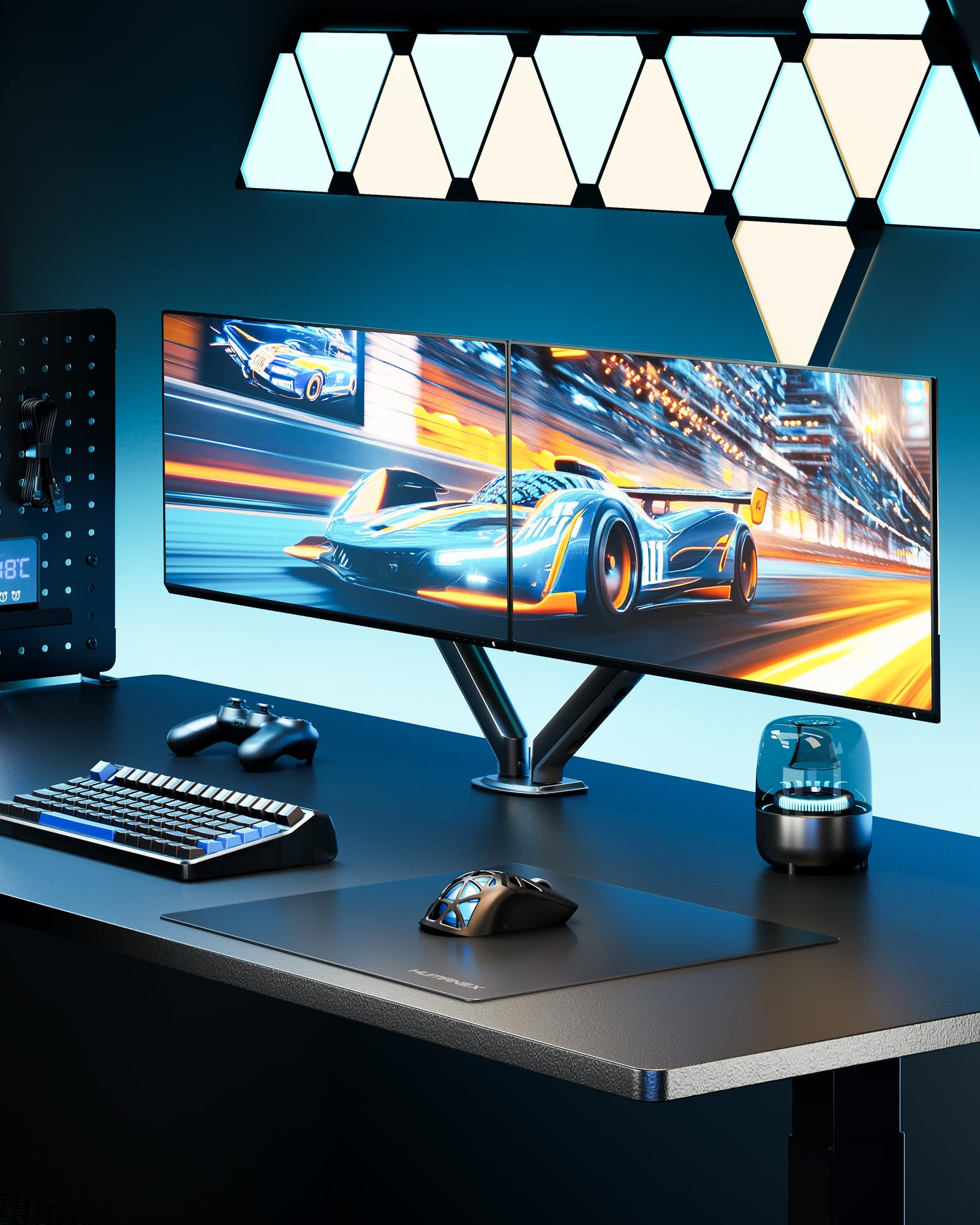 monTEK Soporte Monitor Doble 17 à 32", VESA75/100,Carga máx de 9Kg | Soporte Para Pantalla, Brazo Ajustable, Orientable, Inclinación de +90° a -45°, Fijación Mediante Abrazadera u Ojal