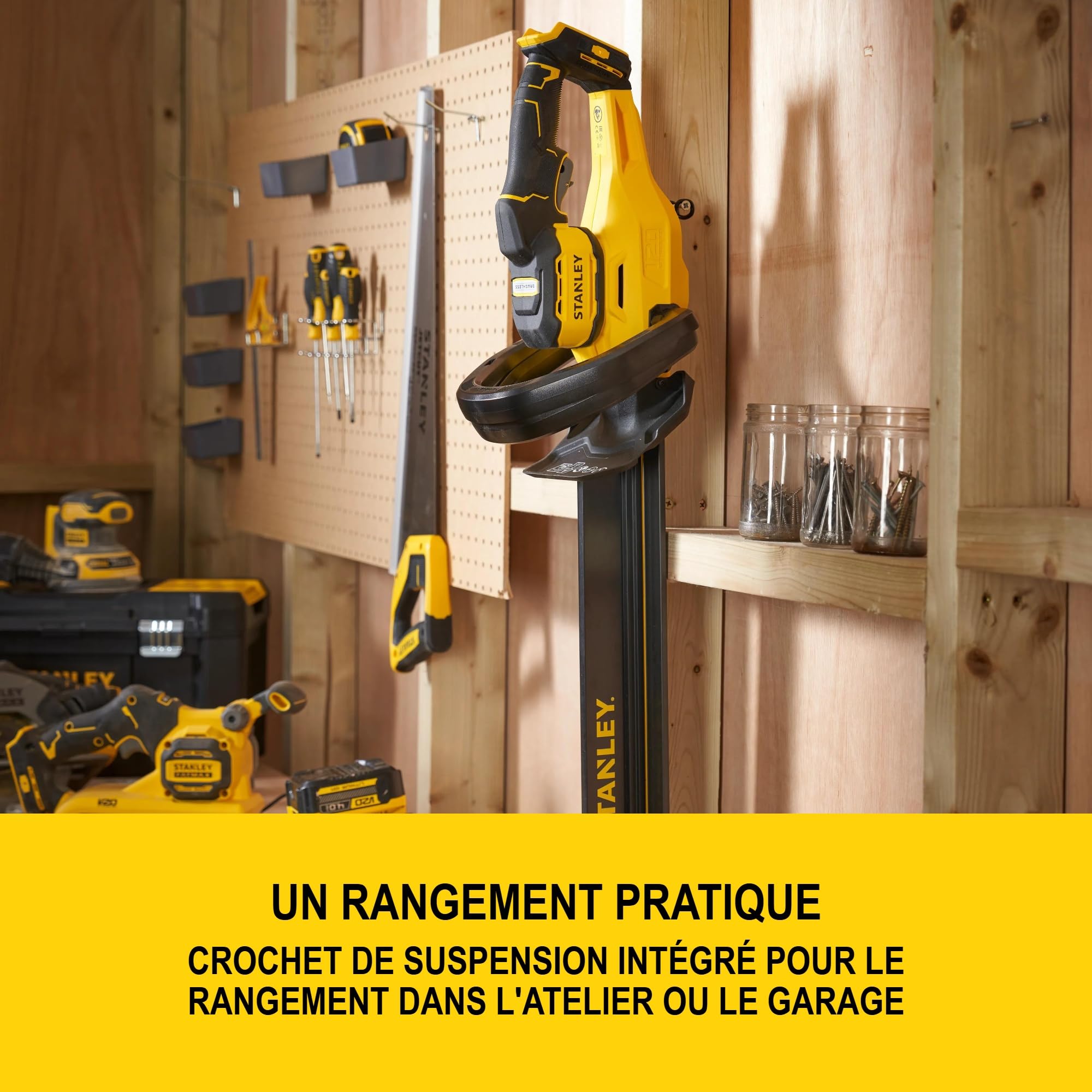 Stanley V20 Taille-haie Longue portée sans Fil et brushless, sans Batterie ni Chargeur, 18V, STCHT8255BXJ