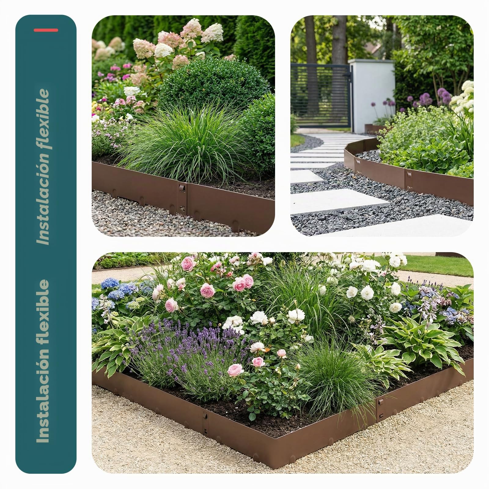 VOUNOT® Borde Jardín Metal Galvanizado 10m Césped Borde Resistente Espesor 1,5 mm 106x18cm Set 10 Borduras Flexible Delimitadores Bordes Separador Jardin Exterior para Plantas de Jardín Huertos Marrón