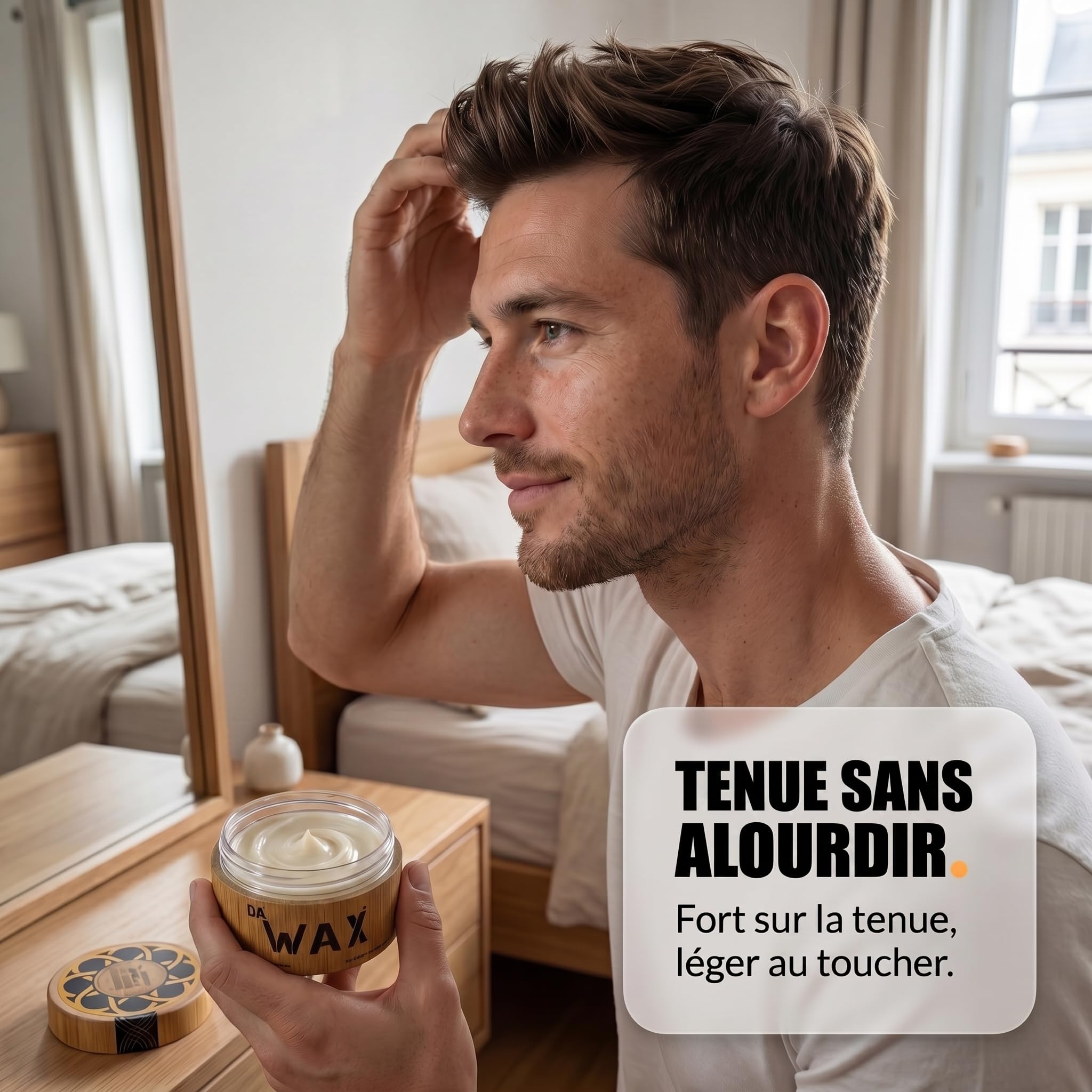 Da'Dude Da'Wax 100ml Cire Coiffante Homme Effet Mat Fixation Forte 8h Formule Naturelle Cire d'Abeille Carnauba Lanoline Sans Silicones Parabènes Pot Rechargeable Bambou