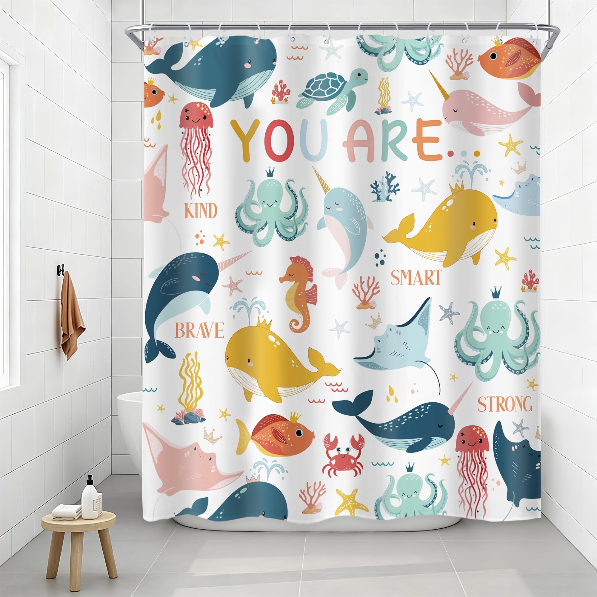 Riyidecor Ocean Kids Shower Curtain