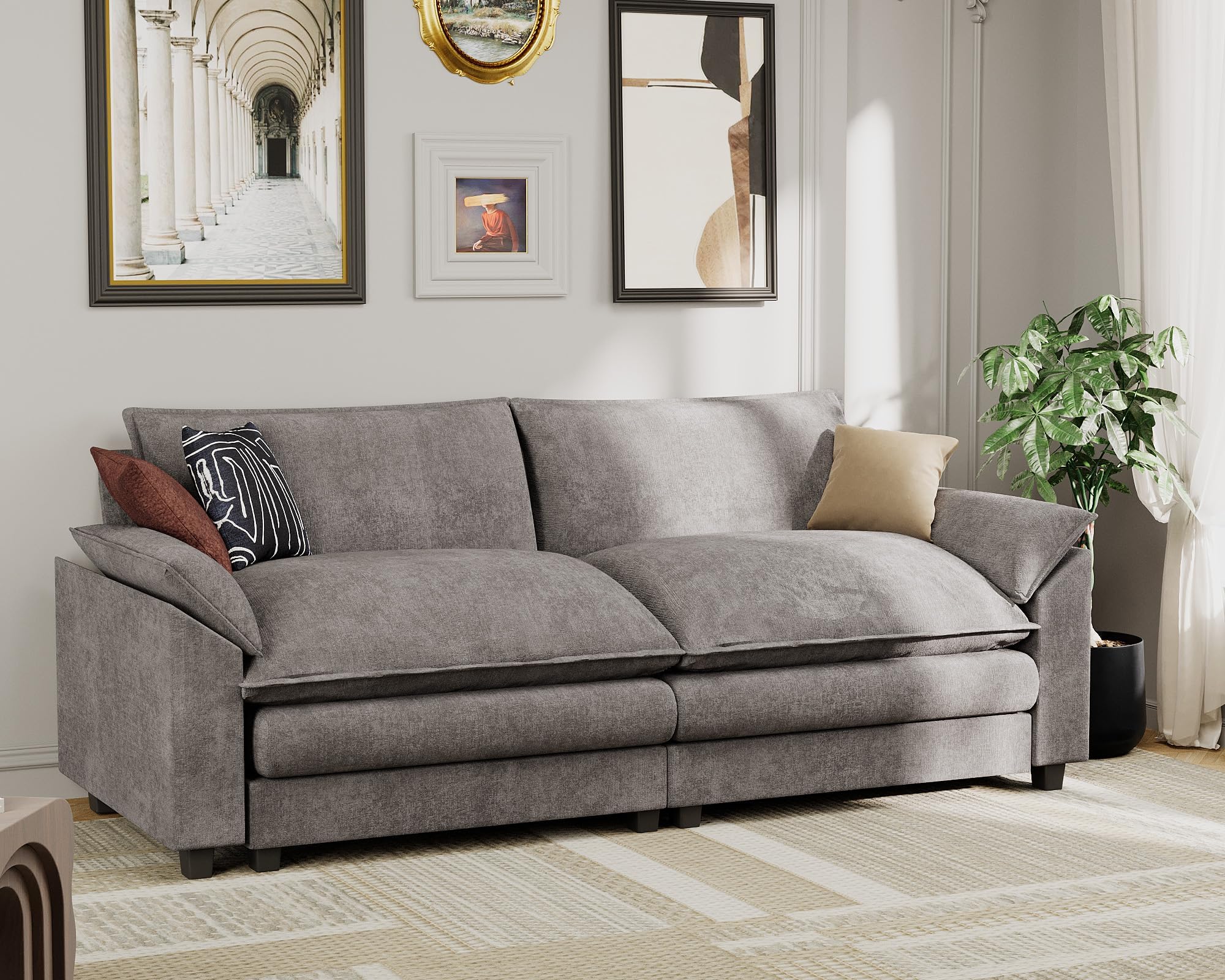 JUMMICO 79โ Sectional Sofa Modern Deep Couch, Loveseat Chenille Fabric Modular Sofa Sleeper Comfy for Living Room/Bedroom/Apartment (Grey, Loveseat Sofa)