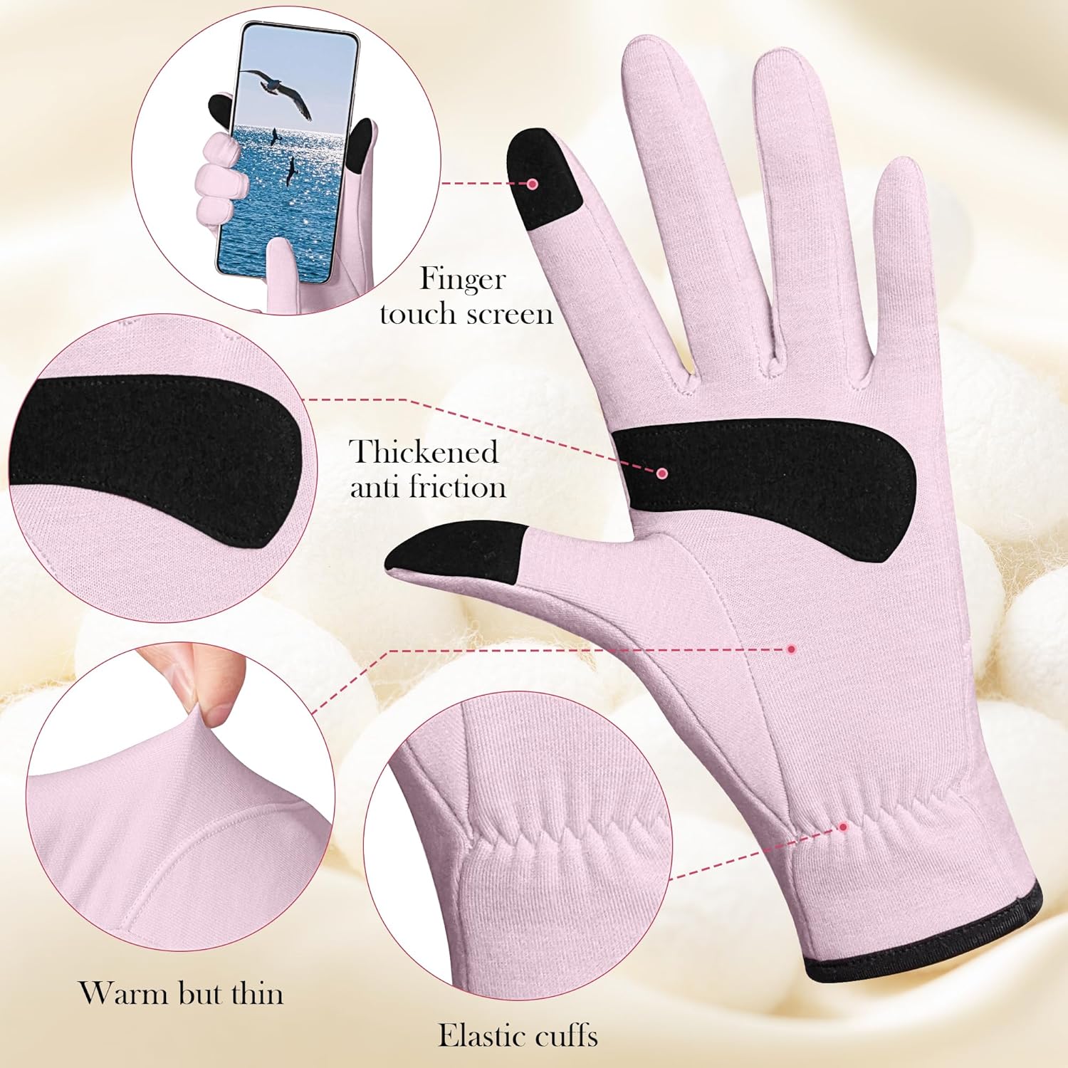 Thin Running Gloves Women 100% Silk Lined Cooling Touchscreen Fingers Texting Driving Dog Walking Gifts for Ladies