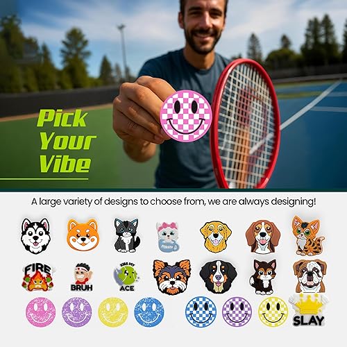 Miniatura 6 de Tennis Racket Dampener - Cute Designs - Vibration & Noise-Reducing Tennis Shock Absorber for Racquets - Secure, Easy-Install Accessories for Players