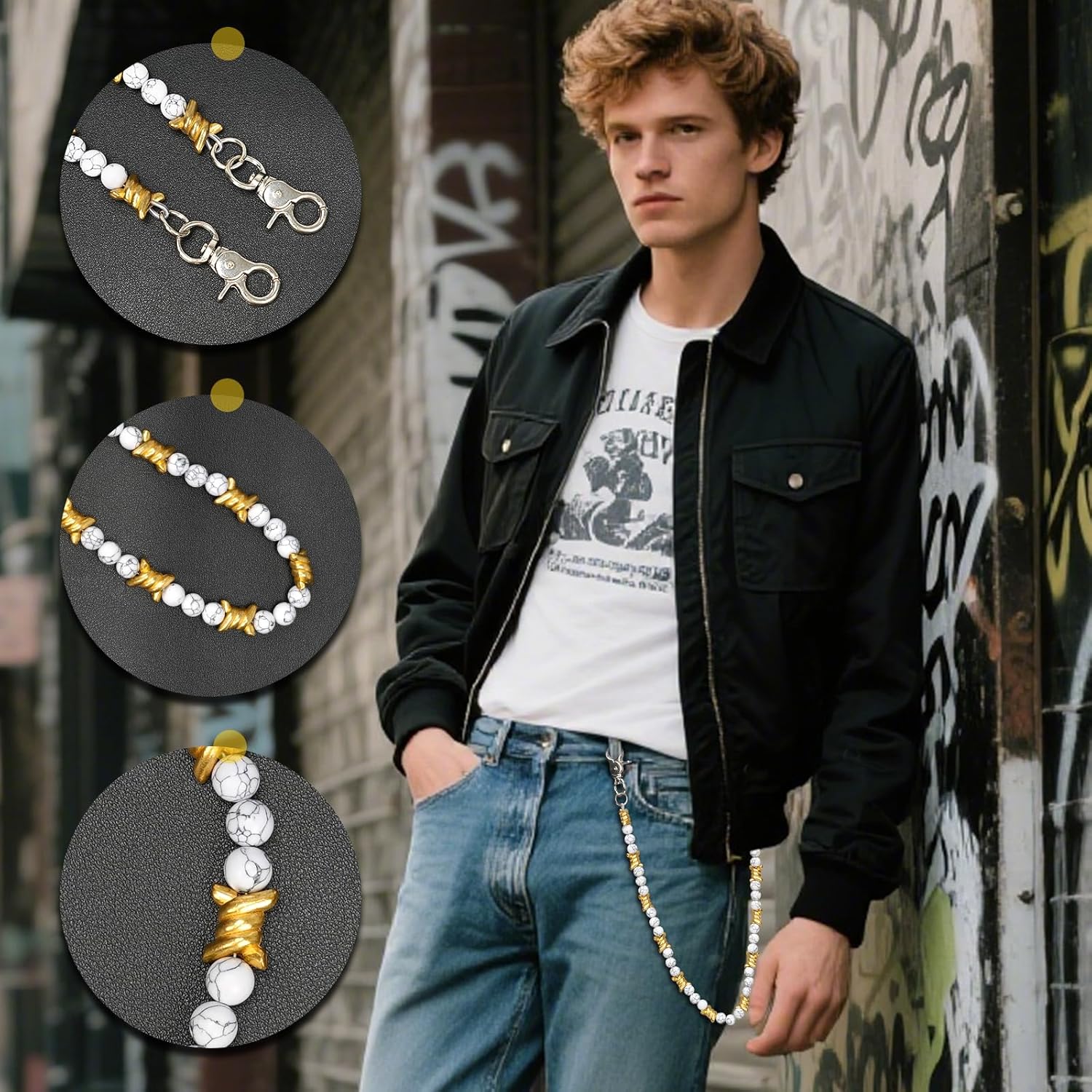 PINKPIN Thorn Bead Pants Chain Jeans Accessory with Lobster Clasp, Unisex Boho Punk Waist Chains for Men and Women - Image 4