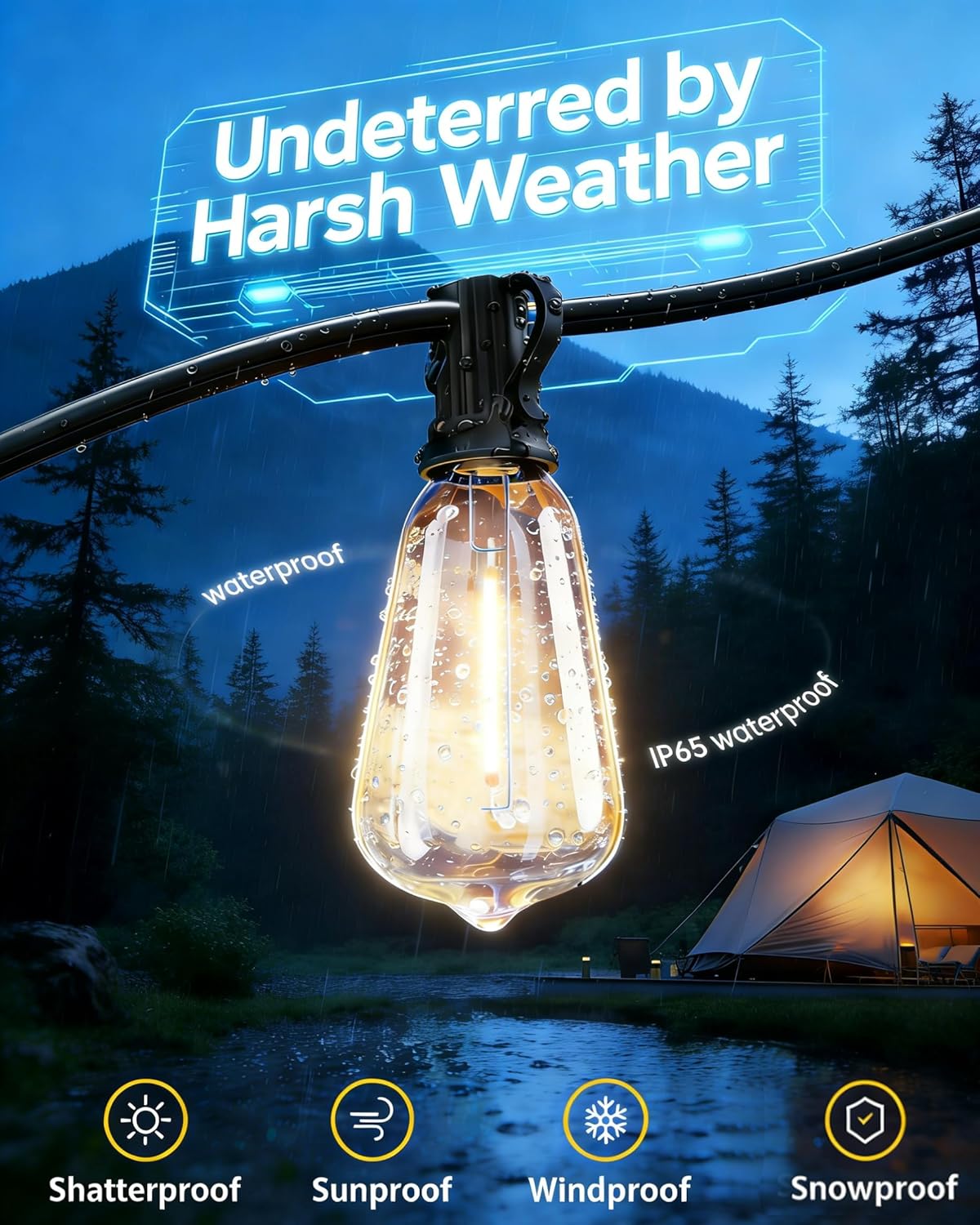 TW SHINE 100 FT Solar String Lights Outdoor, 31+2 LED Waterproof Shatterproof Bulbs with Remote Dimmable Timer, 3 Lighting Modes Patio Light for Garden Yard Wedding Party Holiday Decoration
