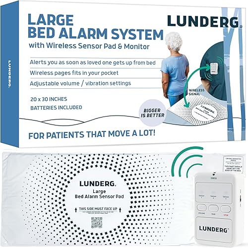 Lunderg Alarma de cama grande para adultos mayores, almohadilla de sensor inalámbrico (20 x 30 pulgadas) y buscapersonas, alarmas de seguridad y