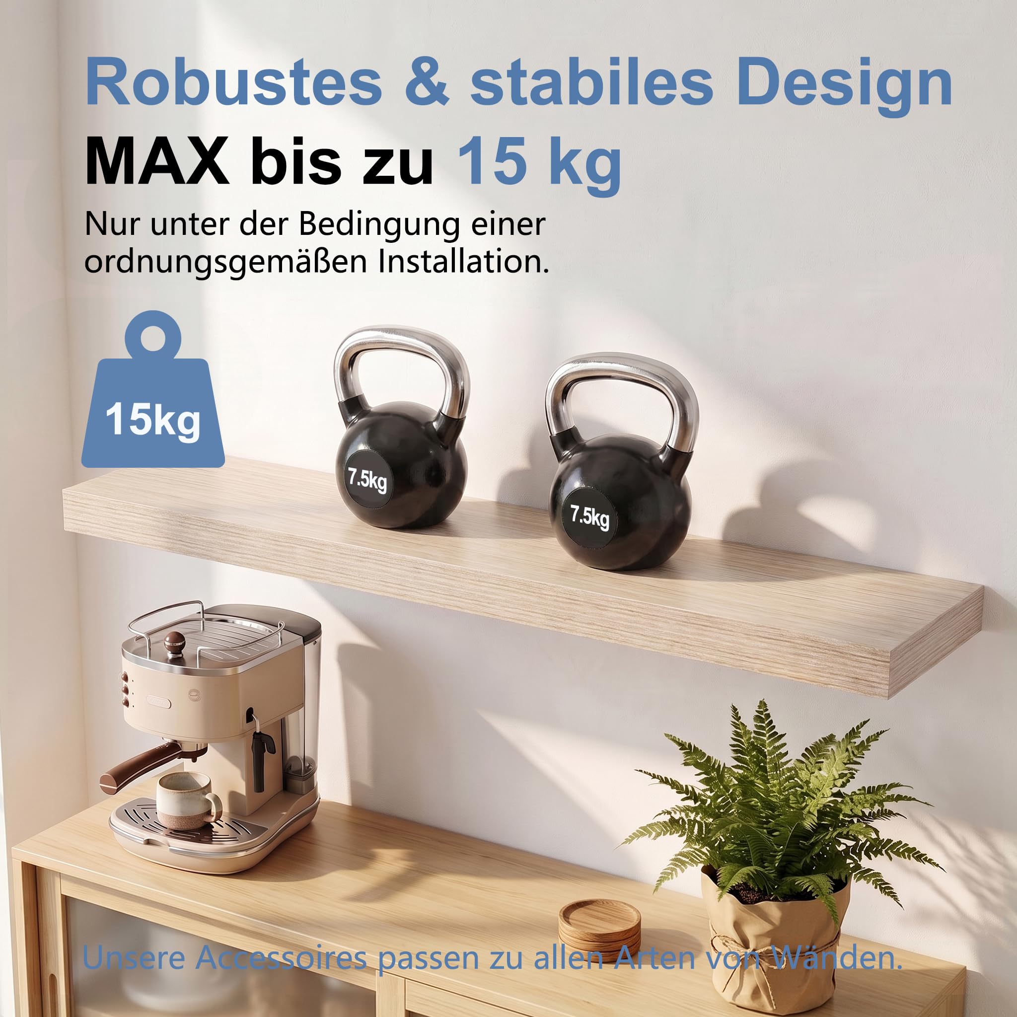 Wandregal Eiche 90 cm, 2er Set Schweberegal mit unsichtbarer Halterung, modernes Wandboard für Bücher, Bilder & Deko, Hängeregal für Wohnzimmer Küche Bad Kinderzimmer