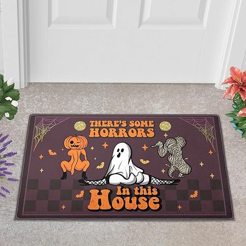 Tapete divertido de Halloween con texto en inglés "There Some Horrors in This House", tapete divertido para puerta de Halloween, decoración del