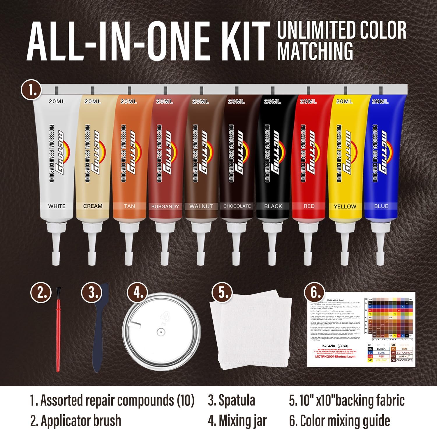 Leather & Vinyl Repair Kit, Leather Repair Kit for Car Seat, Shoes, Jacket, Sofa, Couch, Purse, Restores Faux, Artificial, Genuine Pleather, with Easy to Follow Instruction to Match Any Color - Image 6