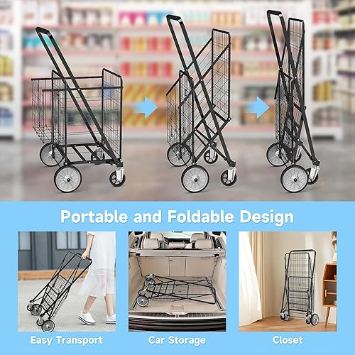 Miniatura 7 de APILAB - Carrito de compras extra grande, enorme carrito de comestibles con ruedas giratorias de 360, capacidad de 450 libras, carrito de compras