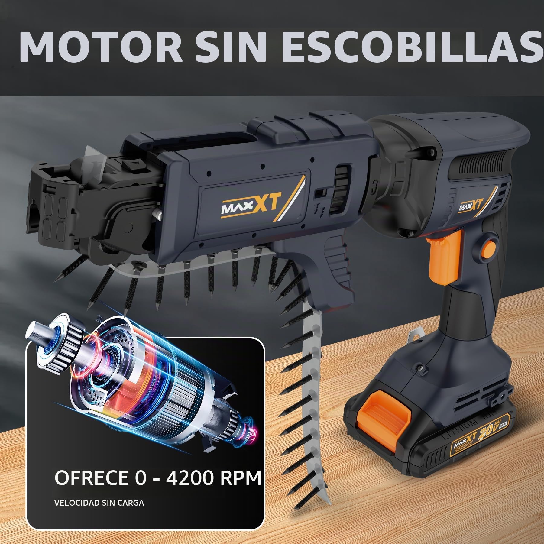 Atornillador Inalámbrico Drywall Professional, MAXXT 20V Pistola Atornilladora para Paneles de Yeso sin Escobillas Autofeed 5000RPM, Destornillador de Paneles de Yeso con Batería de 2.0Ah y Cargador