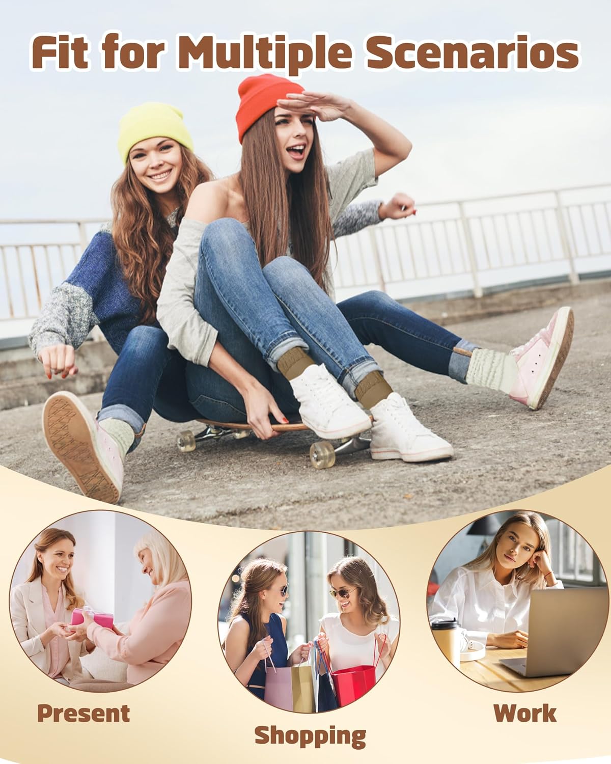 5 Pairs Slouchy Socks for Women, Soft Cotton Long Scrunch Tube Stockings, Casual Crew Boot Thick Knit Slouch Socks - Image 2