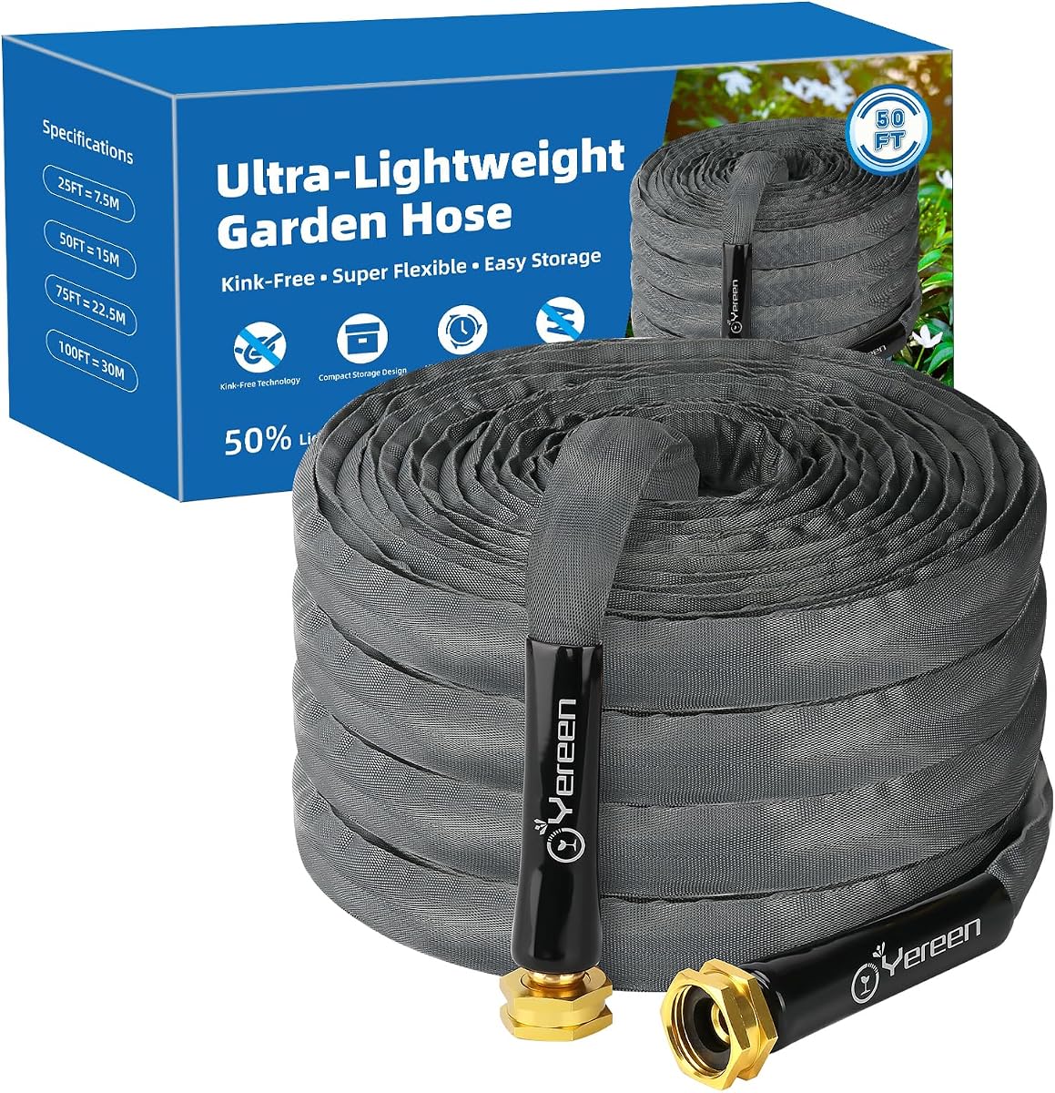 75FT Non-Expanding Garden Hose, Lightweight Flexible Flat Hose, Kink-Free, Burst-Resistant, High-Pressure Water Hose for Outdoor, RV, Lawns, Cleaning