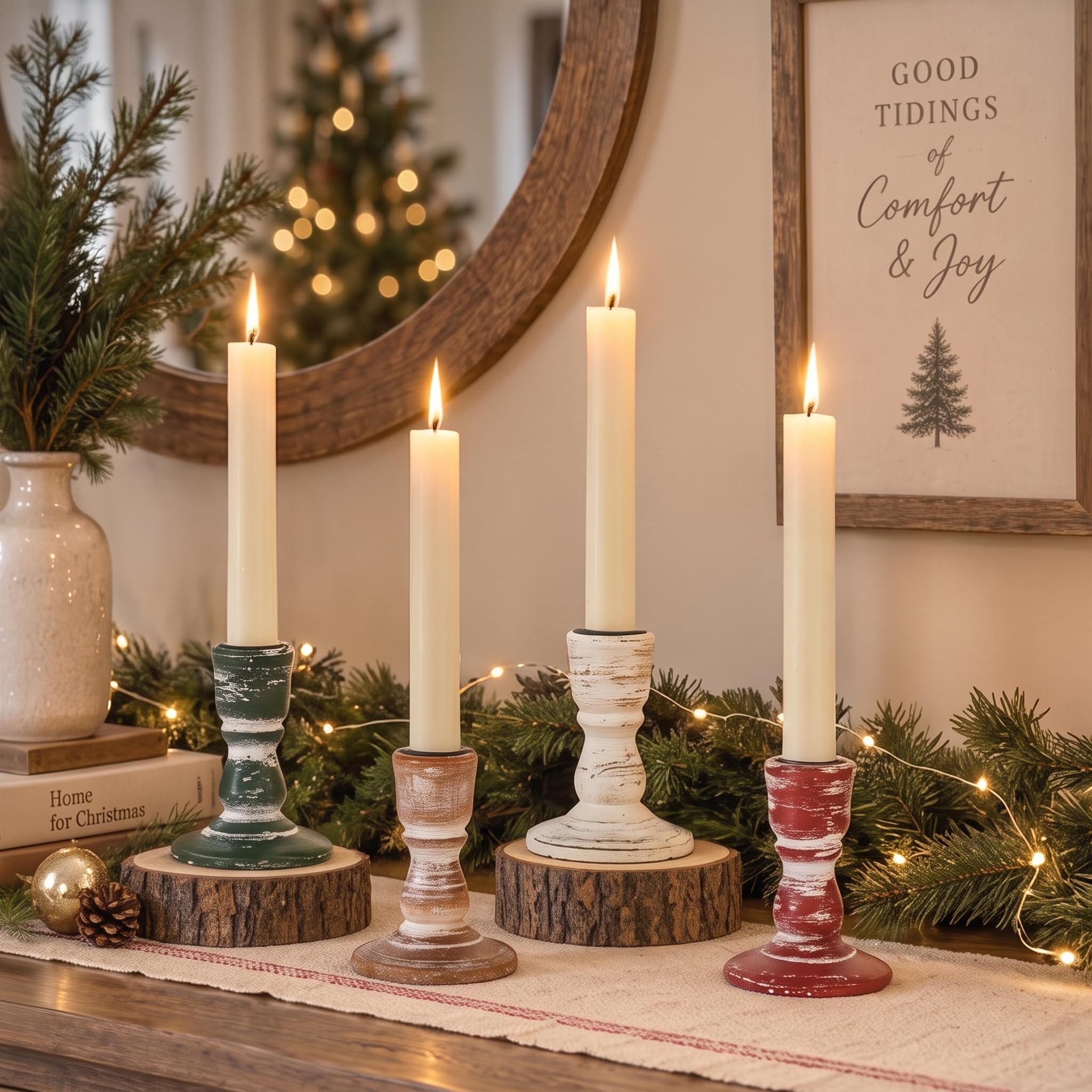 Inweder Wooden Candlestick Holders for Christmas Decorations, Set of 4 — image 1