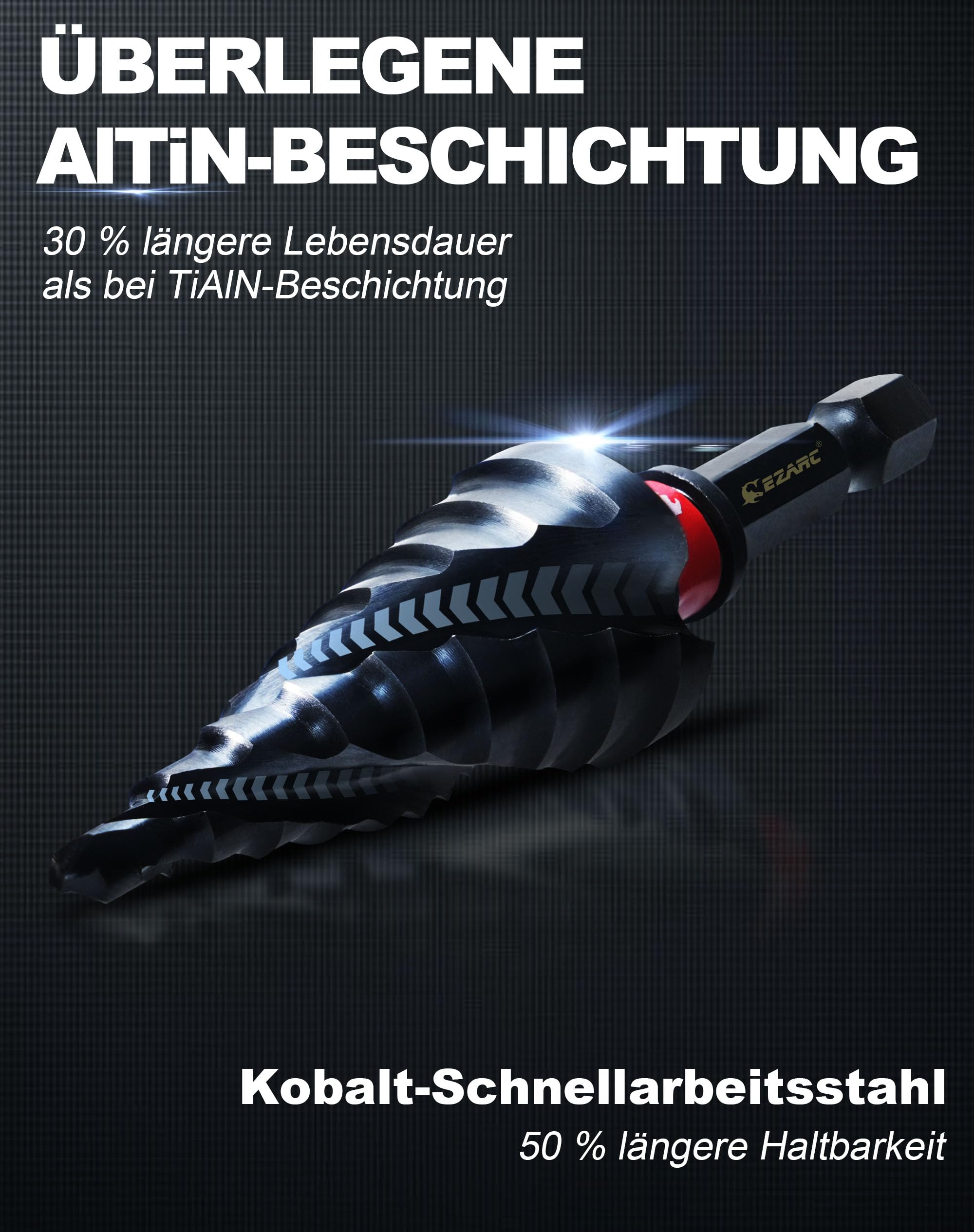 EZARC Stufenbohrer Ø4-20mm HSS Kobalt Pro AlTiN Profi Kegelbohrer Schälbohrer für Metall, Edelstahl, Aluminium, Holz, Kunststoff, 9 Stufen Konusbohrer