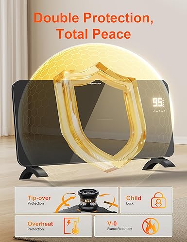 Miniatura 6 de Calentador de espacio de convección, calentador eléctrico portátil de 1500 W con termostato, calentadores de panel de doble propósito, temporizador