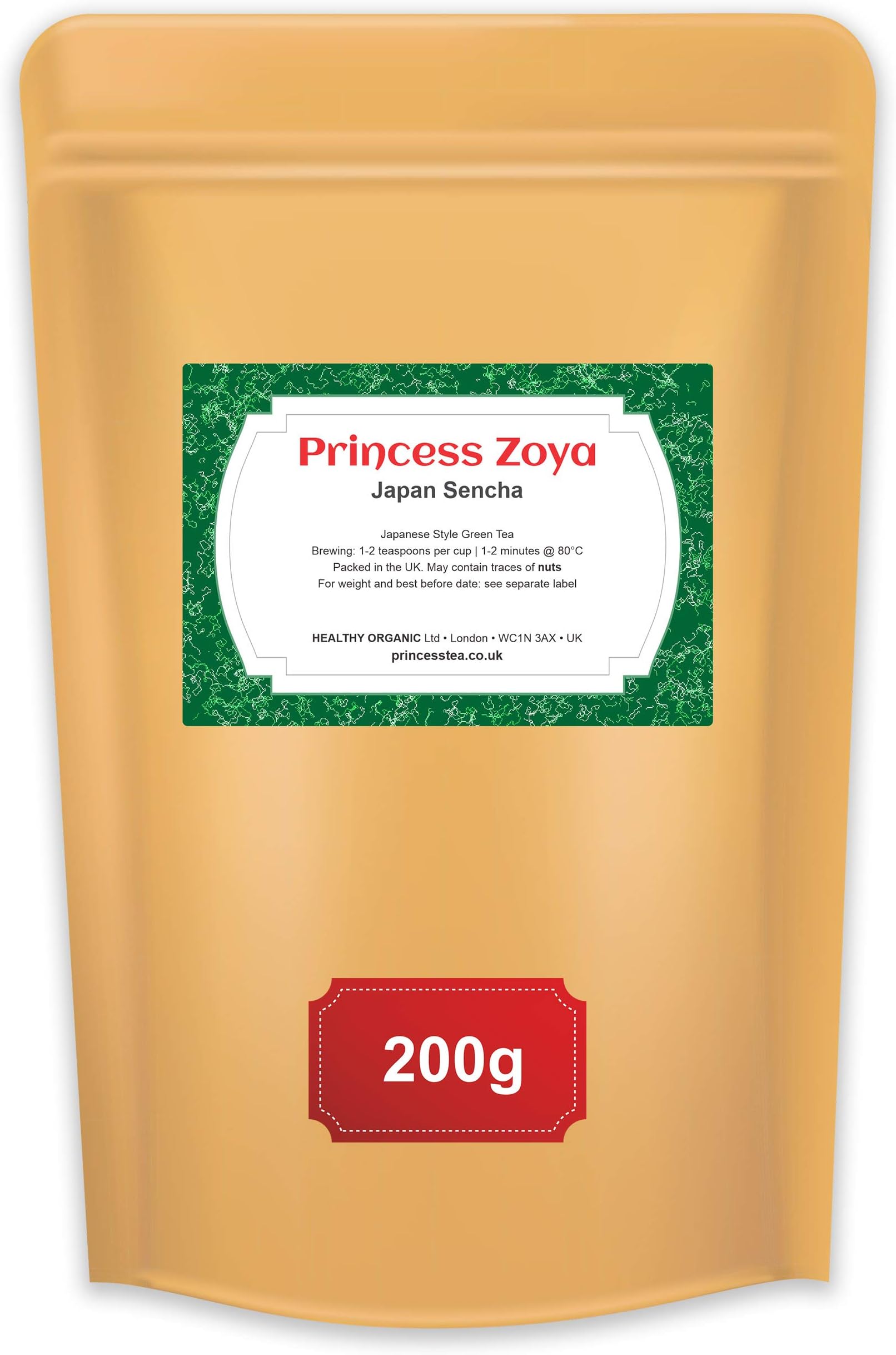 Japan Sencha 200g, Loose Green Tea, PRINCESS ZOYA Supreme Sencha Green Tea, Hand Packed in The UK, Resealable Bag