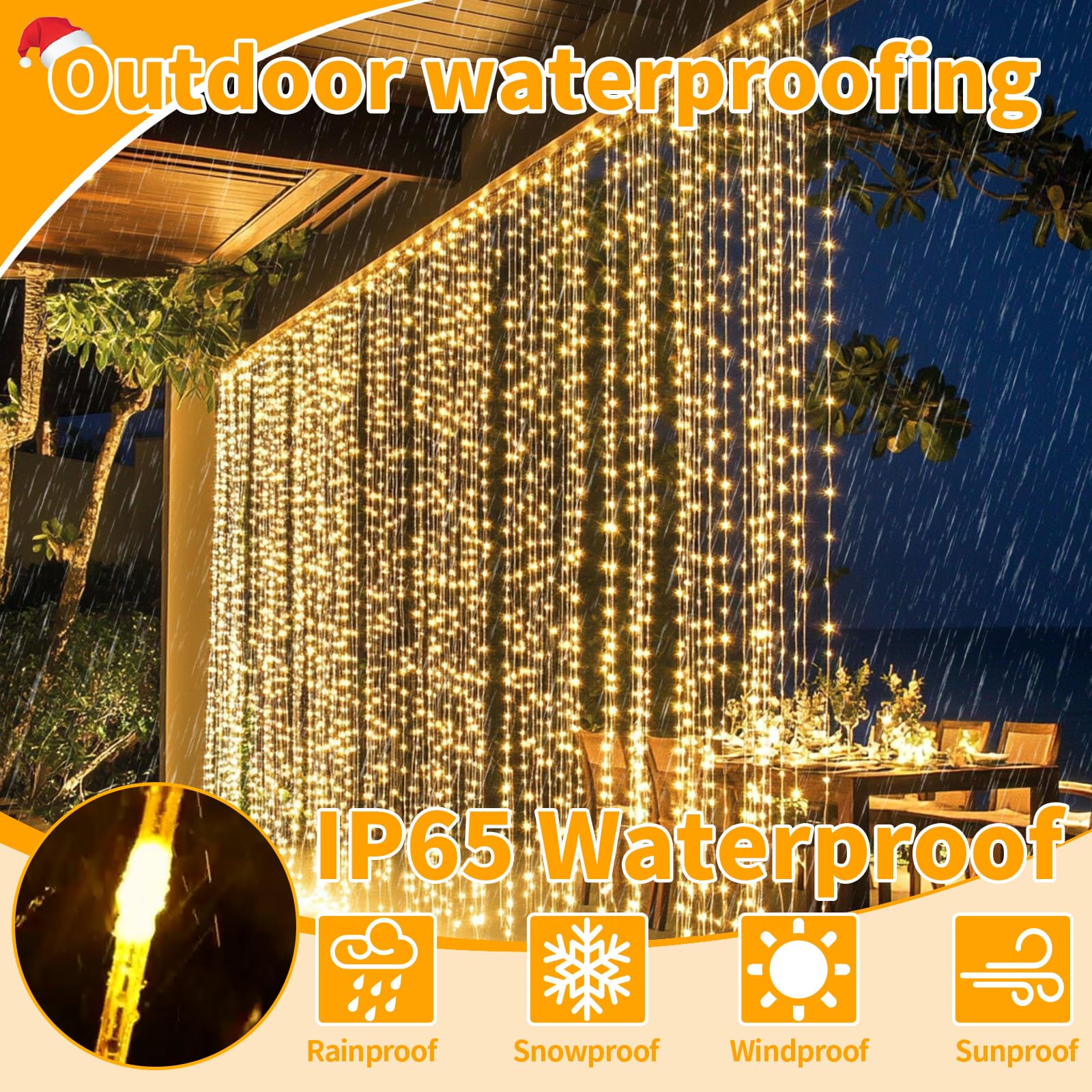 Vorhang Lichter batteriebetrieben, 6x3m 600LED Fee Vorhang Lichter im Freien wasserdicht mit Fernbedienung, 8 Modi Wasserfall Garten String Lichter für Patio Gazebo Party Valentinstag