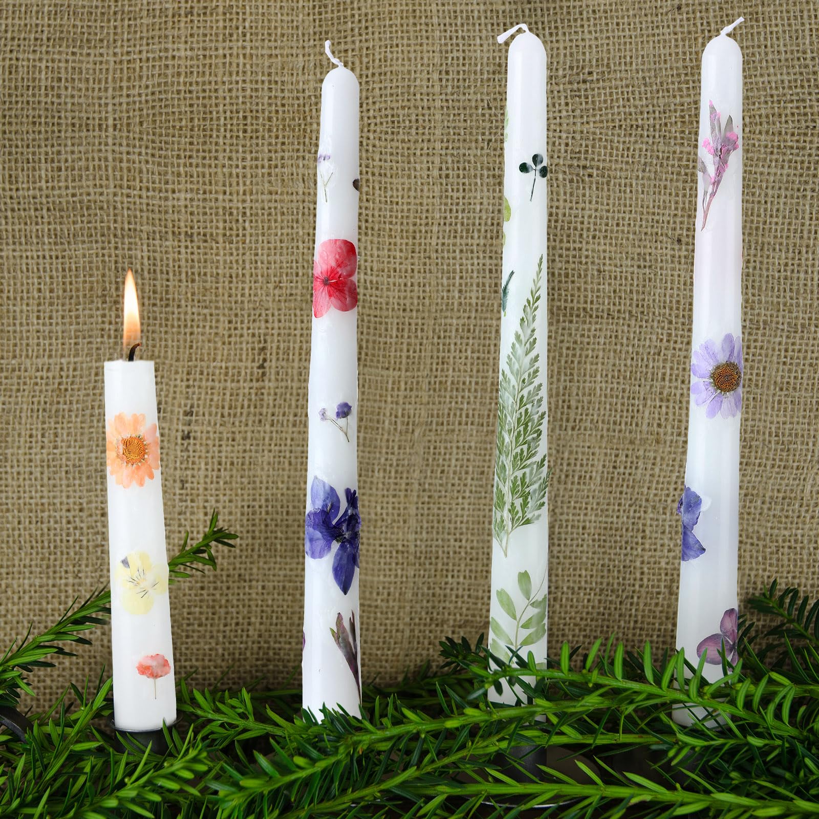 MTLEE 30 Pack Pressed Flower Candles Making Kit 6 Set Dried Pressed Flowers 12 White Taper 10 White Tealight Candles with Tweezers Brush for DIY Crafts Birthday Wedding Party Favors