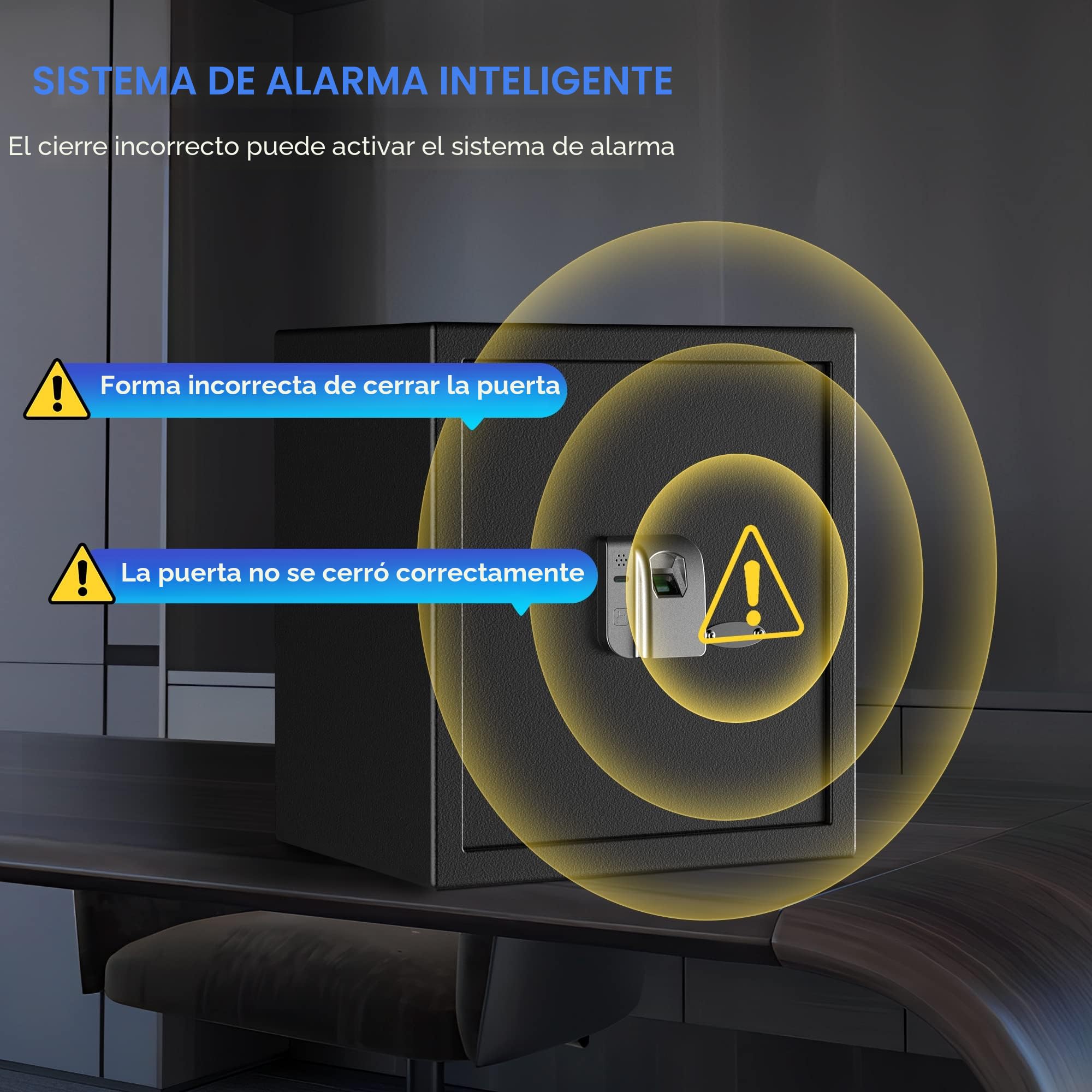 WASJOYE 25L Caja Fuerte para Huellas Dactilares, Biométrico Caja de Seguridad Convencionale para el Hogar con Llaves, Electrónica Automática con Identificación de Dedos para la Oficina Hotel
