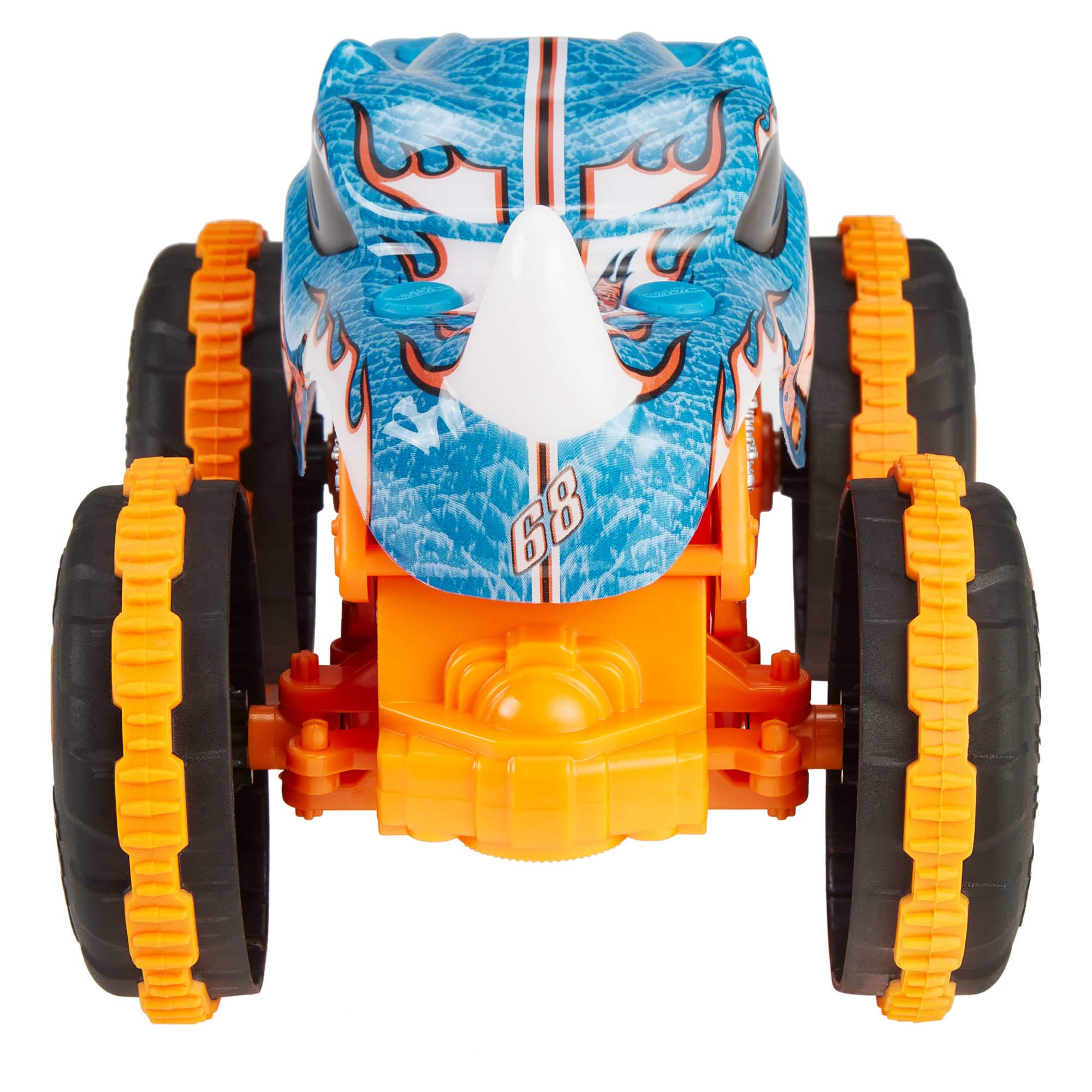 Hot Wheels Monster Trucks - Rhinomite R/C, camion radiocomandato in scala 1:24, con pneumatici Grip Action adatti a tutti i tipi di terreno e portata di 30 metri, 4+ anni, JBK11