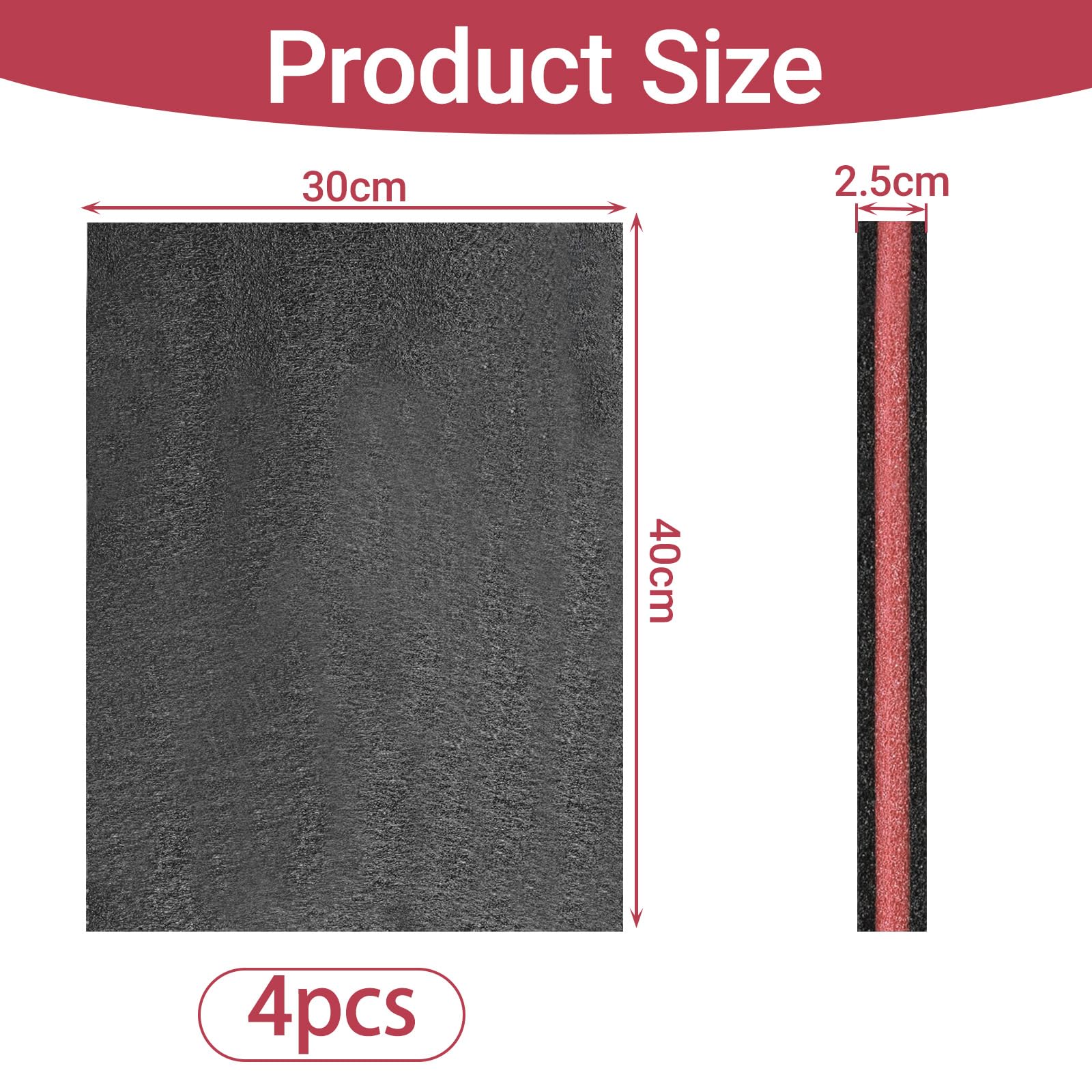 Schaumstoff Zuschnitt 40 x 30 x 2.5cm, 4 Stück Werkzeugkisten Schaumstoff, Schaumstoffeinlage Einsätze für Kamerakoffer Werkzeugkoffer Organisation, würfelschaumstoff