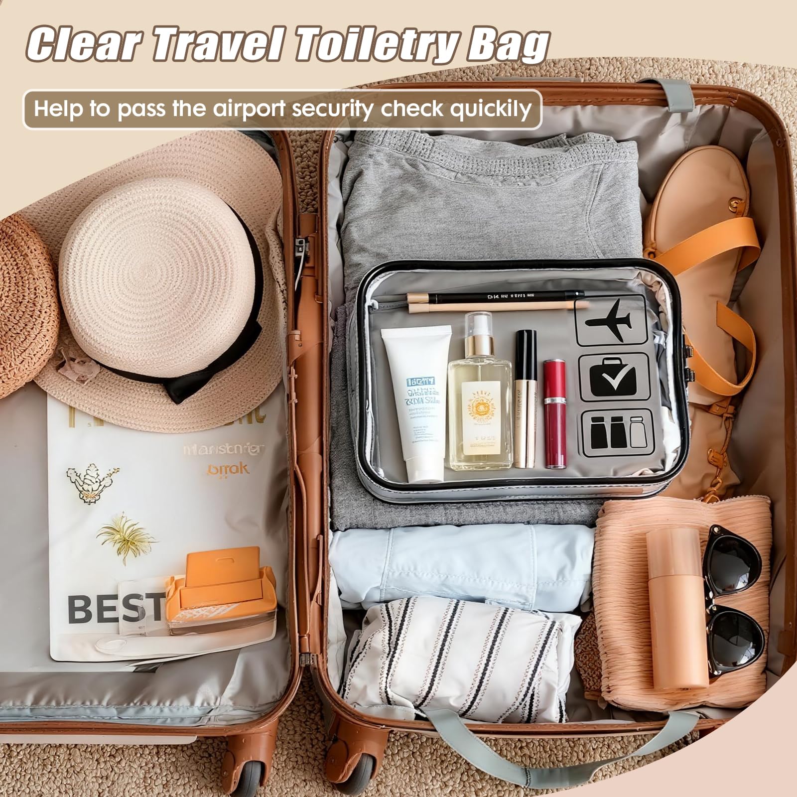 Lot de 20 trousses de toilette de voyage transparentes approuvées par la TSA pour homme et femme (noir)
