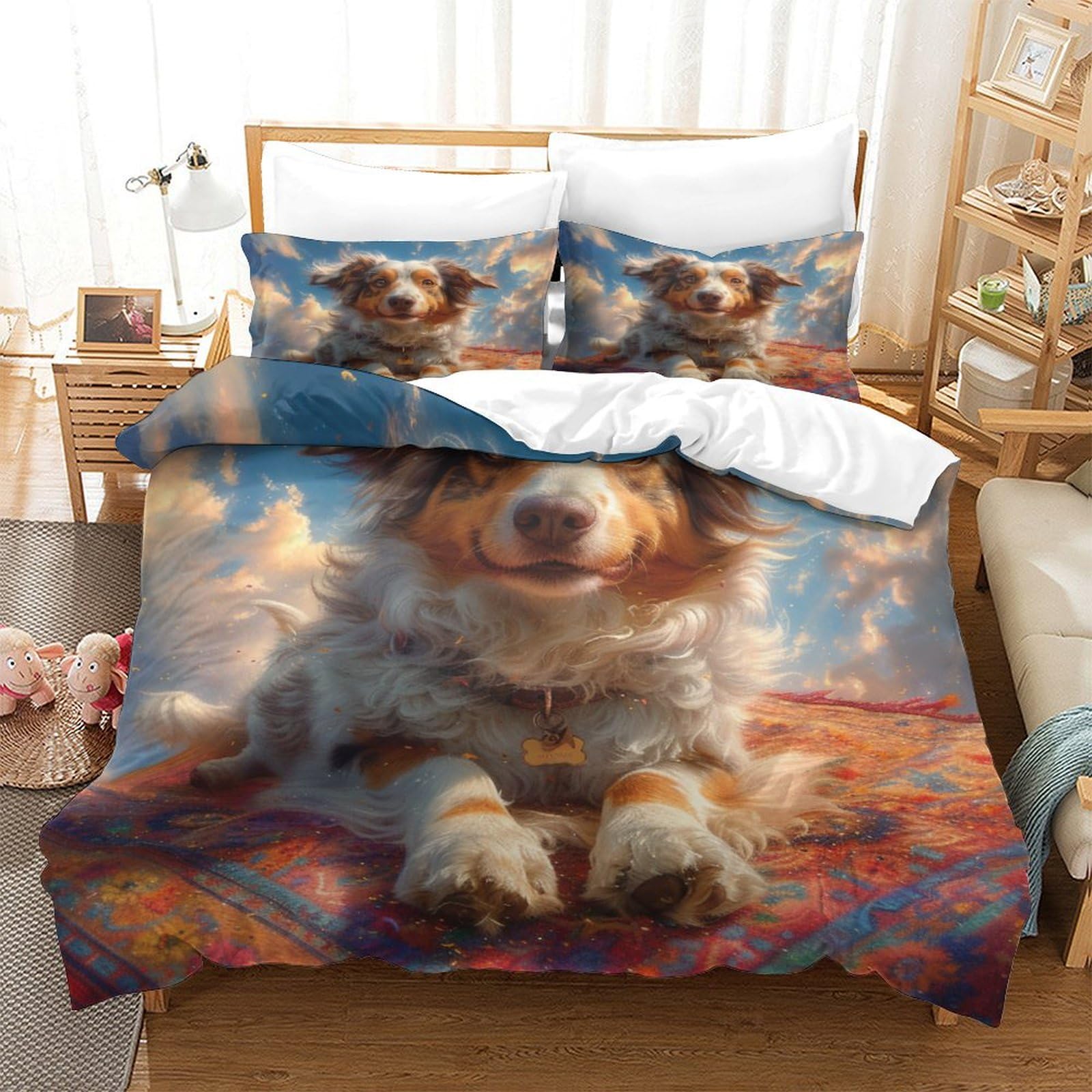 P1S9U7W5Y Cozy Dog Pattern 3D Printed Duvet Cover Set Microfiber 3 Pieces Bedroom Decor Pet Theme Bedding Set Soft Breathable for Adults Teenagers King（220x240cm）