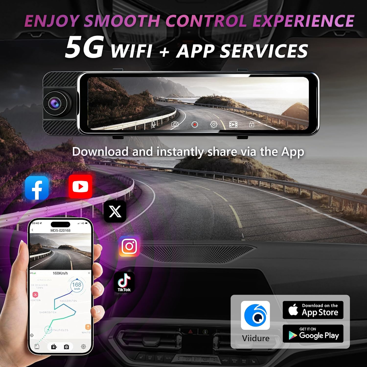 3 Channel Mirror Dash Cam with Front 3K, Cabin & Rear 1080P, 11" Rear View Mirror Camera with WiFi/Night Vision/G-Sensor/Parking Monitor/Reverse Assist /128GB, Backup Camera for Cars/Trucks