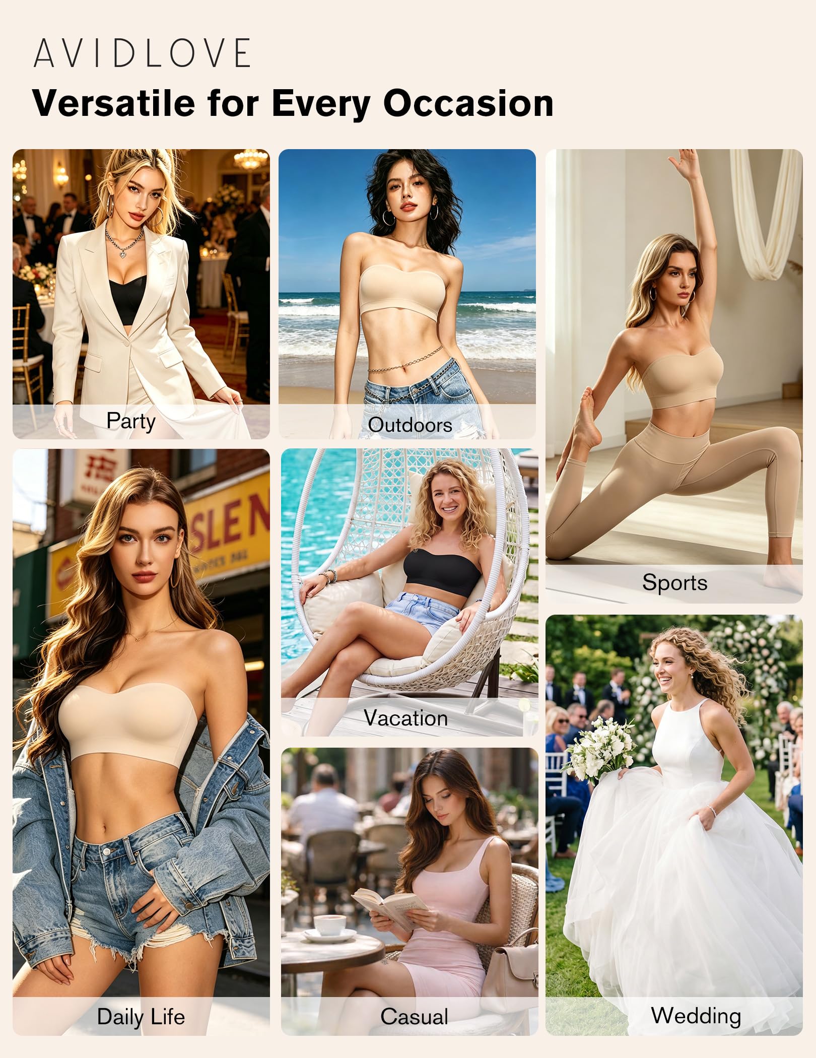 Strapless Bras for Women Non-Slip Bandeau Bra Push Up Invisible Bralettes Seamless Wireless No Underwire Padded Tube Top Bra — view 7