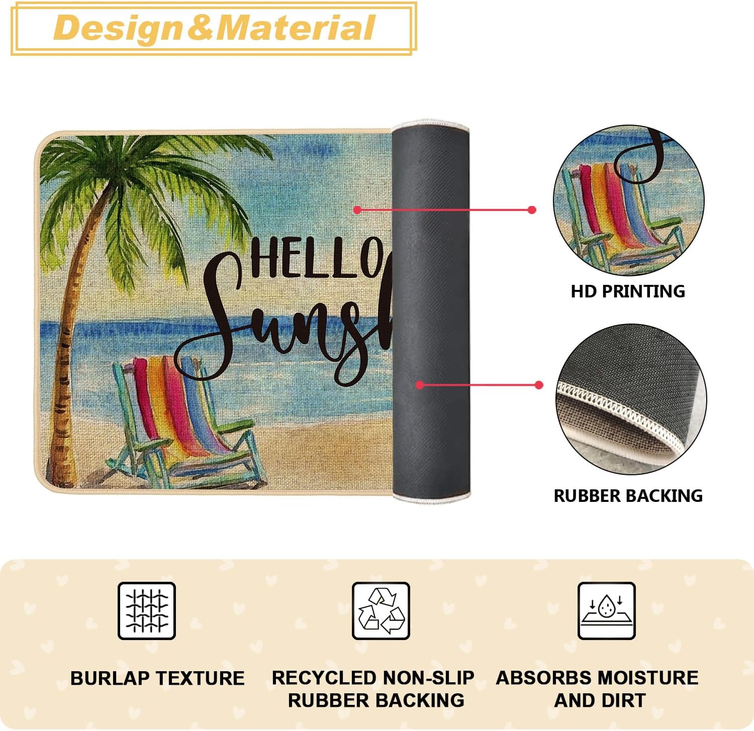 Baccessor Flamingo Summer Kitchen Rugs Set of 2, Flamingo Beach Coastal Hello Sunshine Kitchen Mats for Floor Low-Profile Spring Summer Seasonal Home Decor 17x29 and 17x47 Inch