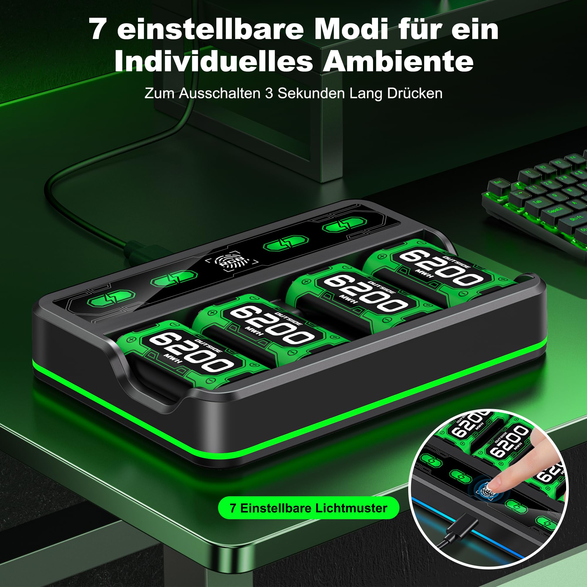 Batteria per controller Xbox One/Series X&S 4 batterie Xbox da 6200 mWh compatibili con Xbox One/Xbox Series X|S/Elite Controller, accessori per batteria Xbox con cavo di ricarica da 1 metro, ricarica