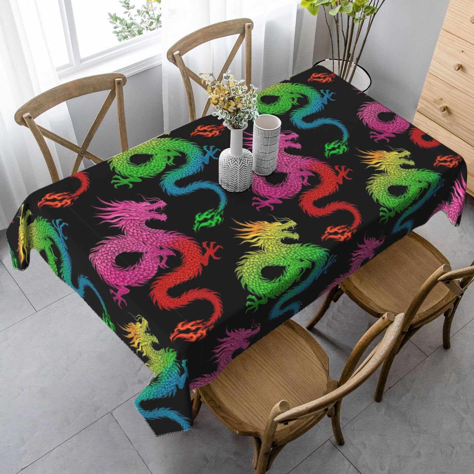 Nappe Dragon Rainbow de Feu rectangulaire 137x183cm pour table de fête