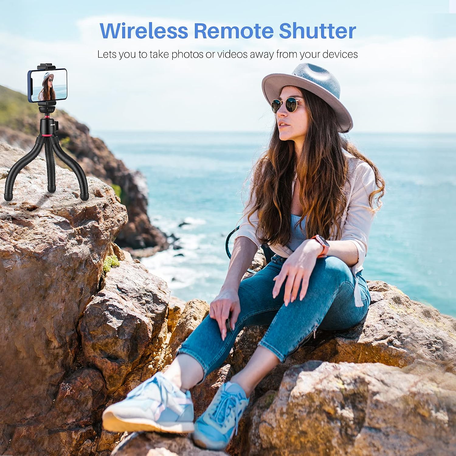 Phone Tripod,Anozer Flexible Camera Stand Holder with Wireless Remote&Universal Clip,Mini Travel Tripod Compatible with iPhone/Smartphones/Camera